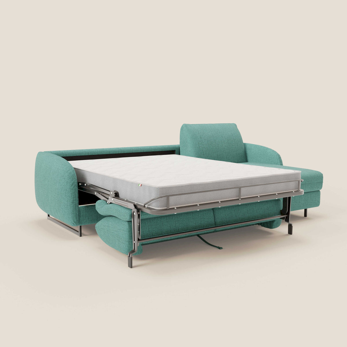 Ninfea Divano Letto Angolare con Penisola Contenitore e Materasso H18 cm - piedini in metallo e Tessuto impermeabile T03 - divitt.sbs