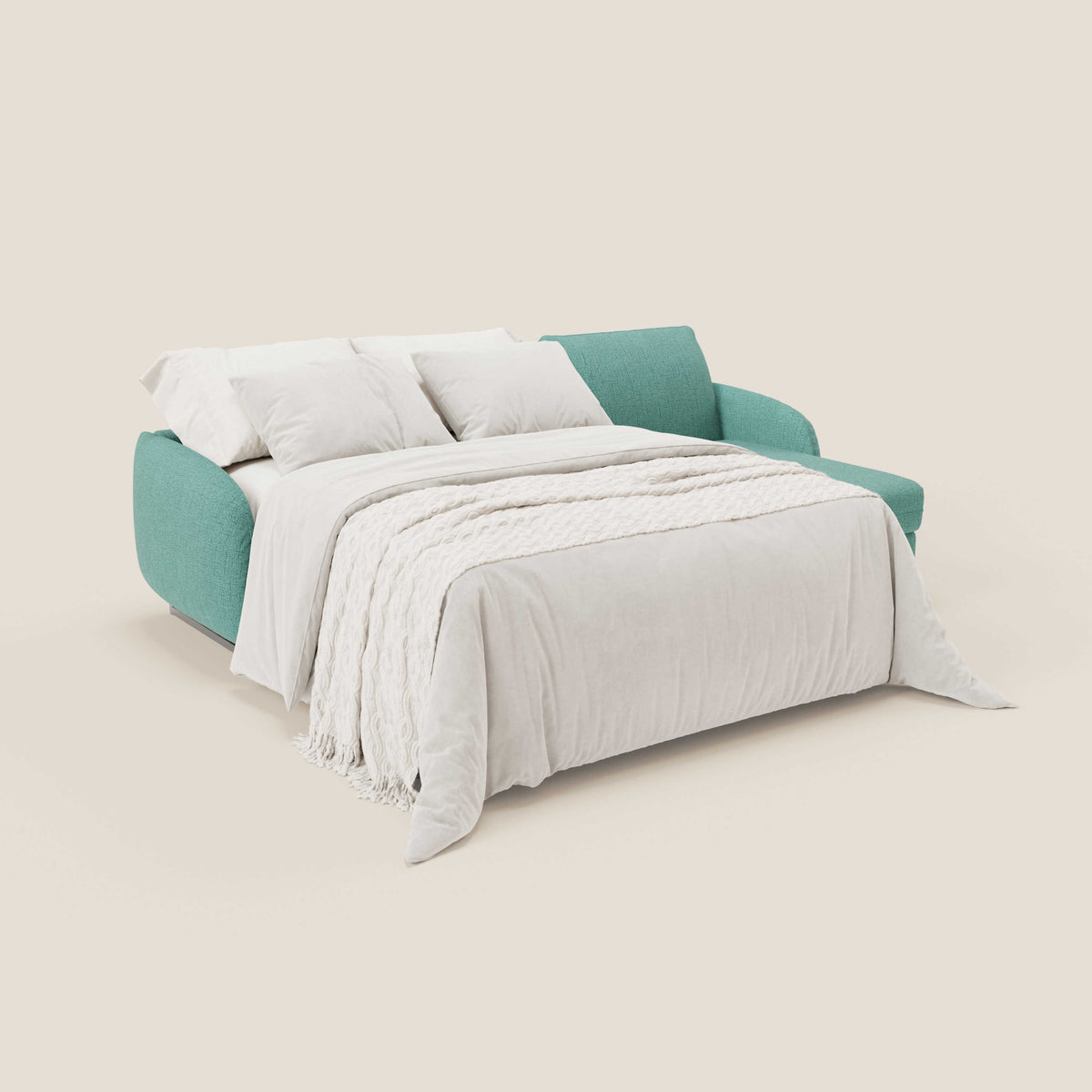 Ninfea Divano Letto Angolare con Penisola Contenitore e Materasso H18 cm - piedini in metallo e Tessuto impermeabile T03 - divitt.sbs
