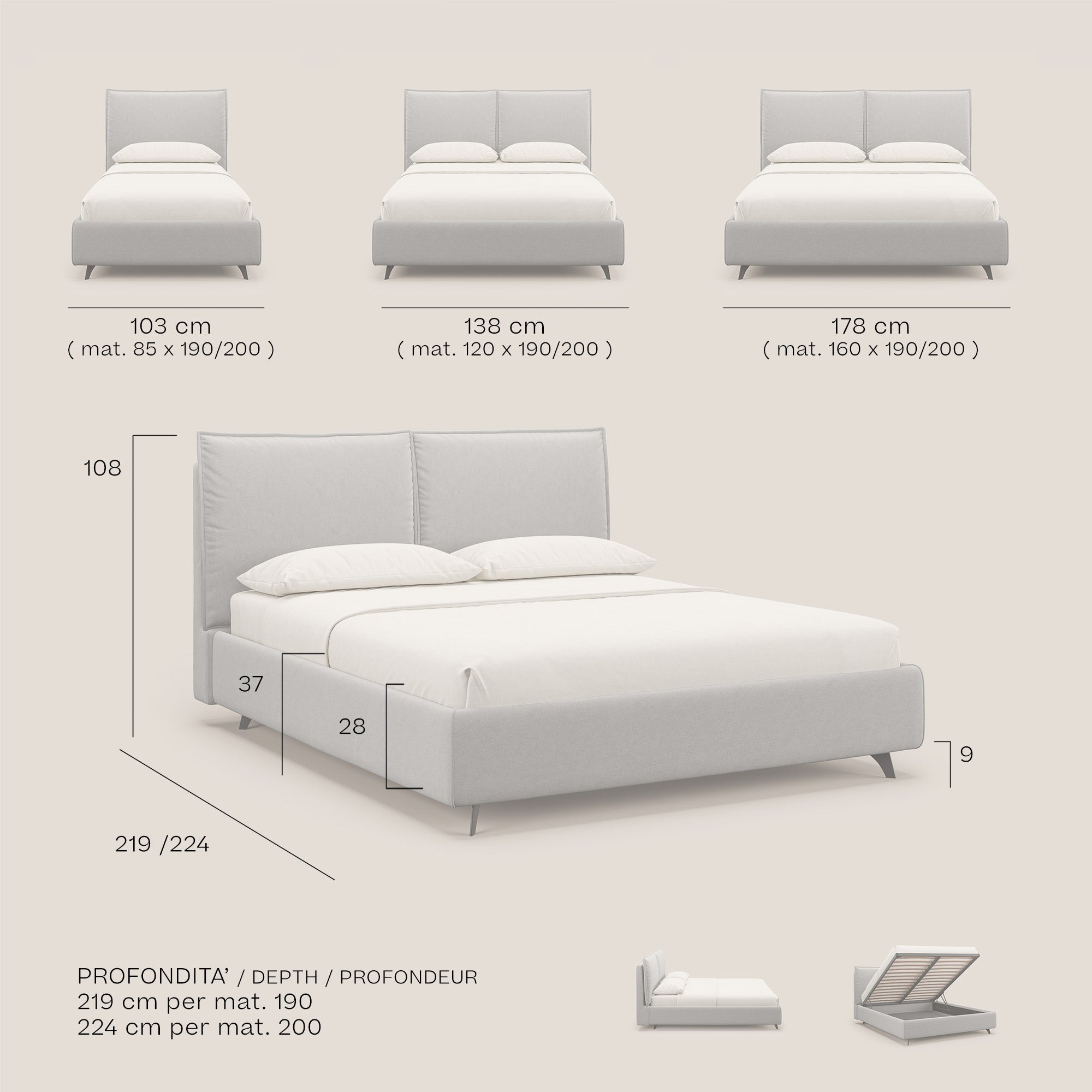 Nives letto imbottito contenitore sfoderabile in microfibra velluto impermeabile T09 ruggine - divitt.sbs