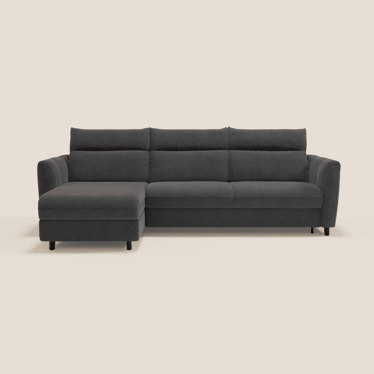 Peonia divano letto angolare con Penisola Contenitore - Materasso H18 cm in Bouclé Impermeabile T07 - divitt.sbs