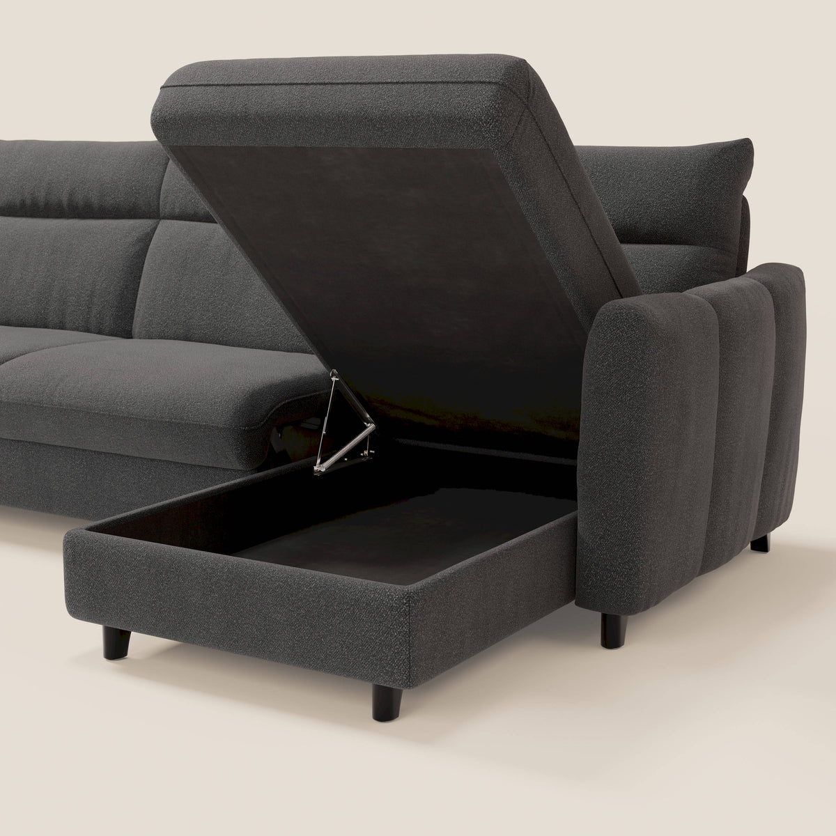 Peonia divano letto angolare con Penisola Contenitore - Materasso H18 cm in Bouclé Impermeabile T07 - divitt.sbs