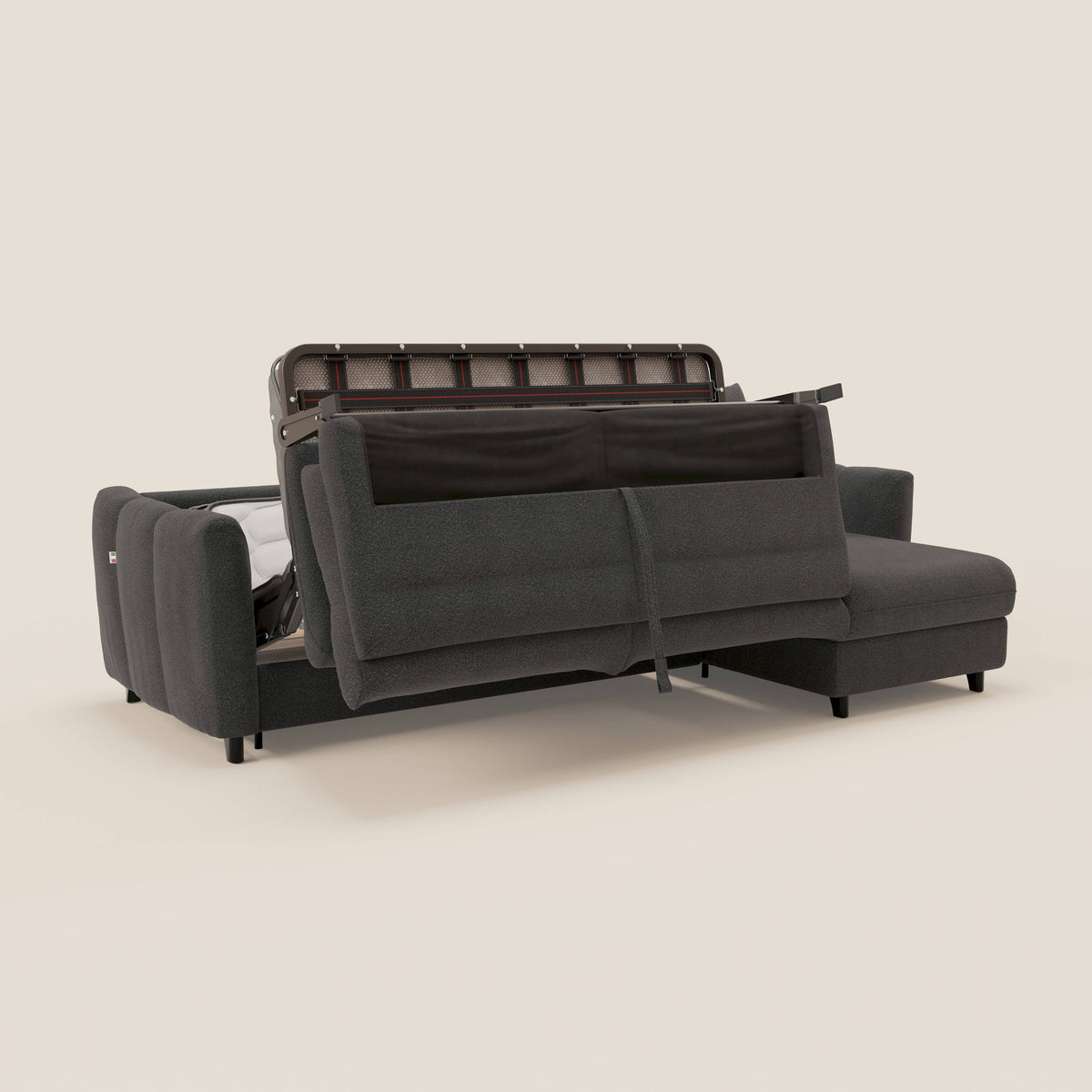 Peonia divano letto angolare con Penisola Contenitore - Materasso H18 cm in Bouclé Impermeabile T07 - divitt.sbs