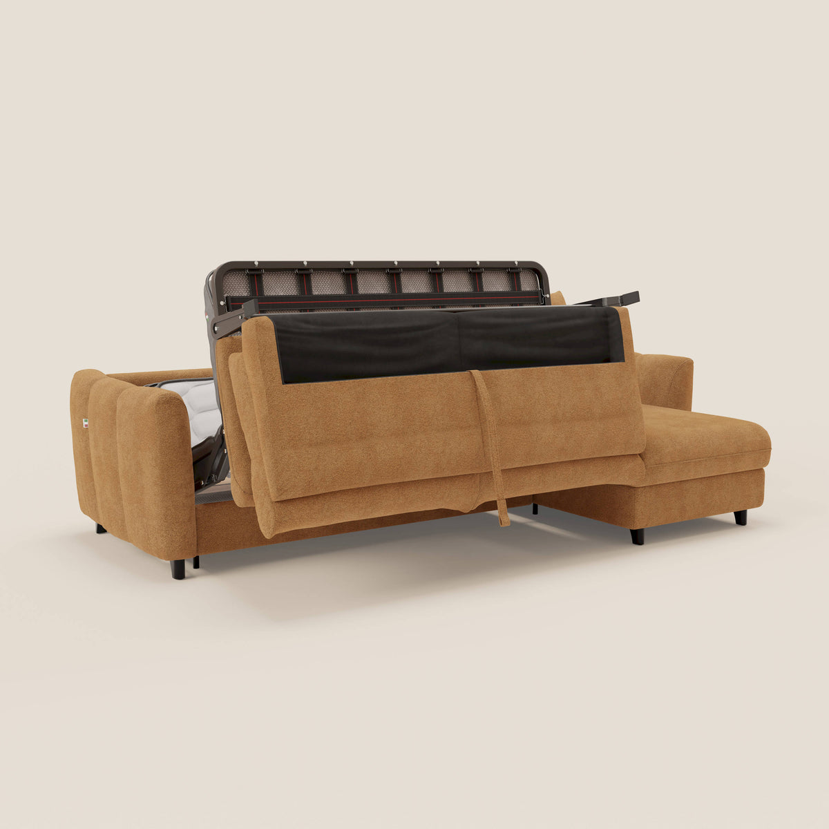 Peonia divano letto angolare con Penisola Contenitore - Materasso H18 cm in Bouclé Impermeabile T07 - divitt.sbs