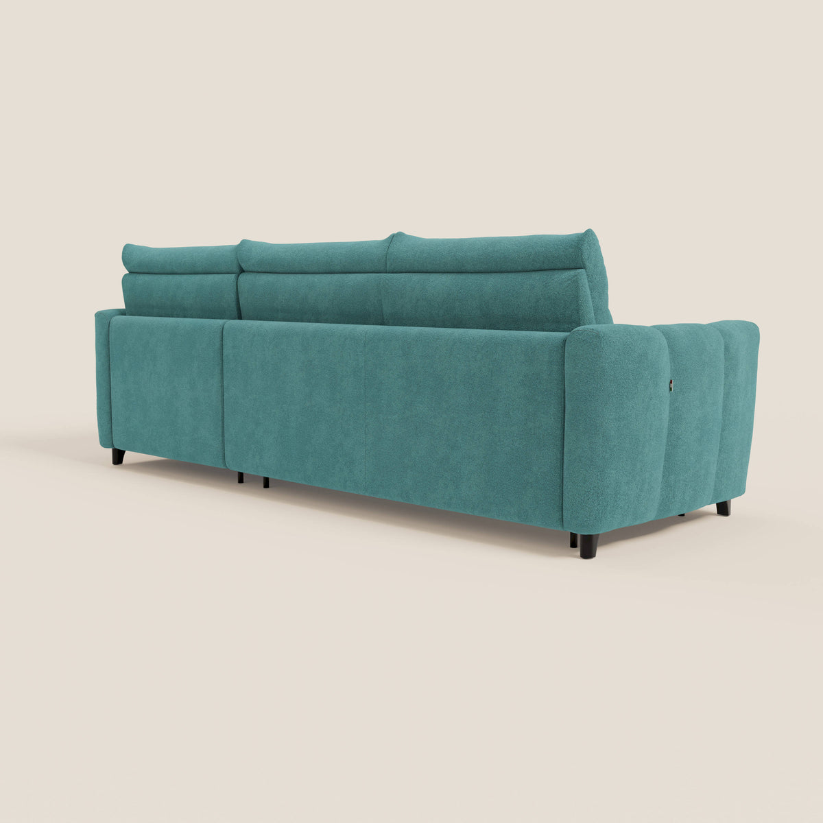 Peonia divano letto angolare con Penisola Contenitore - Materasso H18 cm in Bouclé Impermeabile T07 azzurro - divitt.sbs