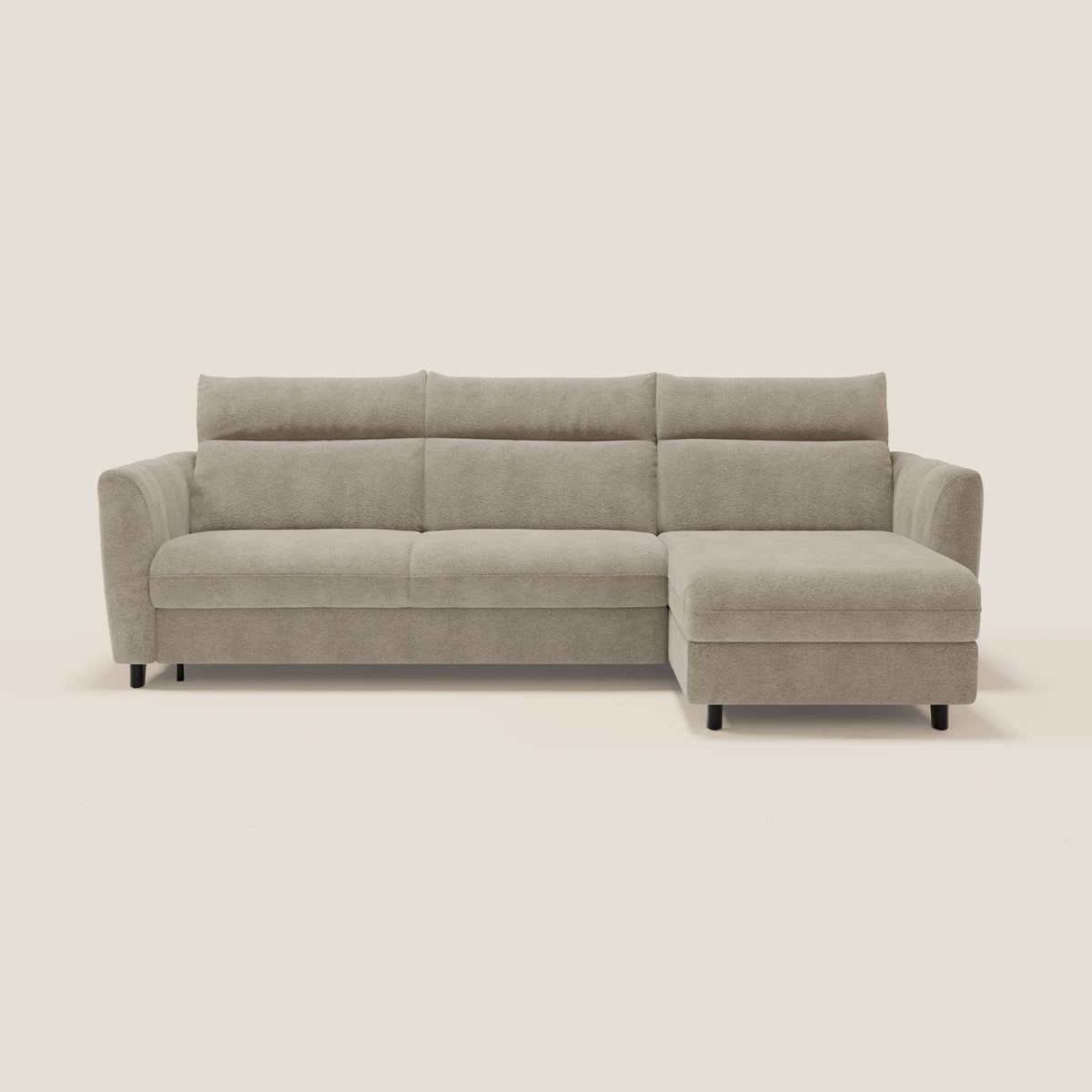 Peonia divano letto angolare con Penisola Contenitore - Materasso H18 cm in Bouclé Impermeabile T07 - divitt.sbs