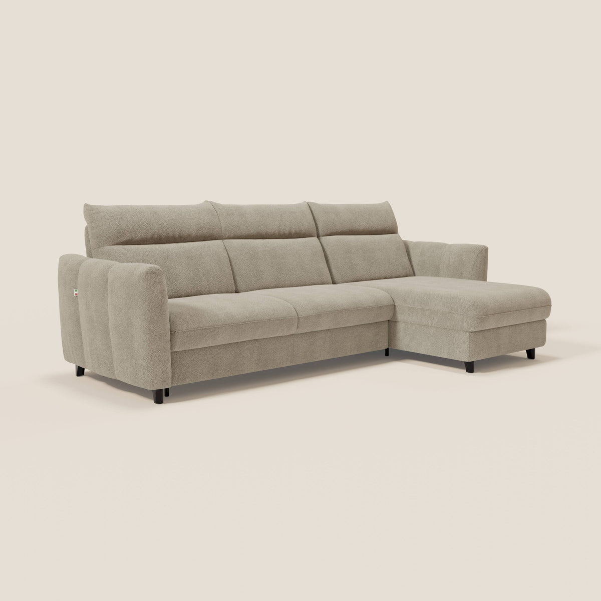 Peonia divano letto angolare con Penisola Contenitore - Materasso H18 cm in Bouclé Impermeabile T07 - divitt.sbs
