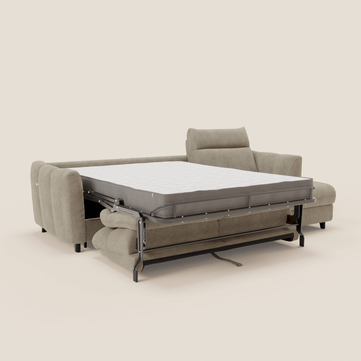 Peonia divano letto angolare con Penisola Contenitore - Materasso H18 cm in Bouclé Impermeabile T07 - divitt.sbs