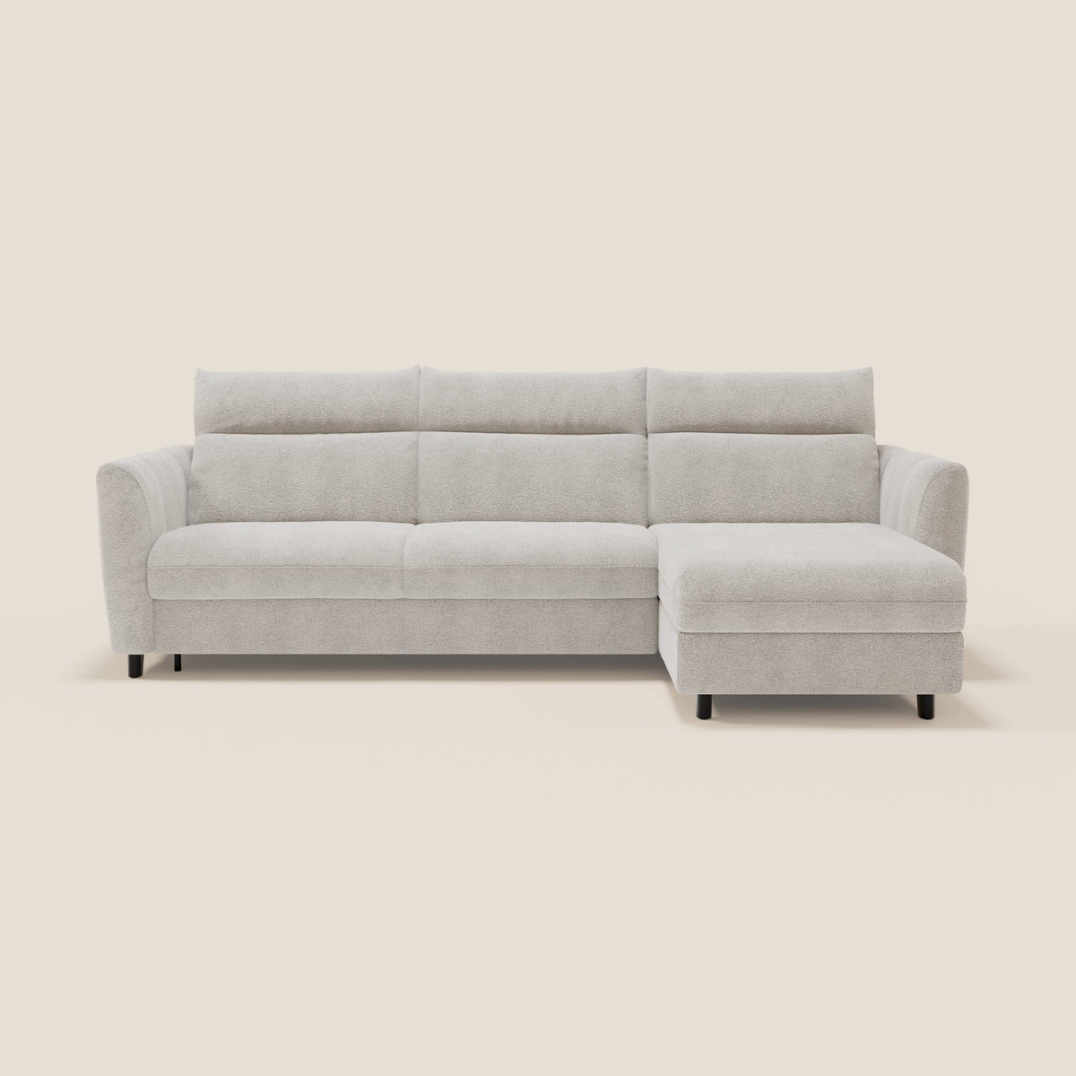 Peonia divano letto angolare con Penisola Contenitore - Materasso H18 cm in Bouclé Impermeabile T07 - divitt.sbs