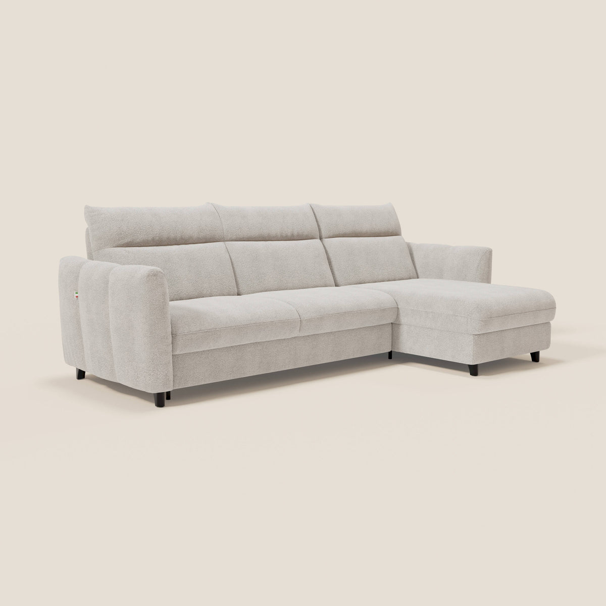 Peonia divano letto angolare con Penisola Contenitore - Materasso H18 cm in Bouclé Impermeabile T07 - divitt.sbs