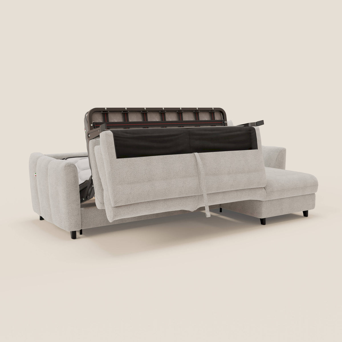 Peonia divano letto angolare con Penisola Contenitore - Materasso H18 cm in Bouclé Impermeabile T07 - divitt.sbs