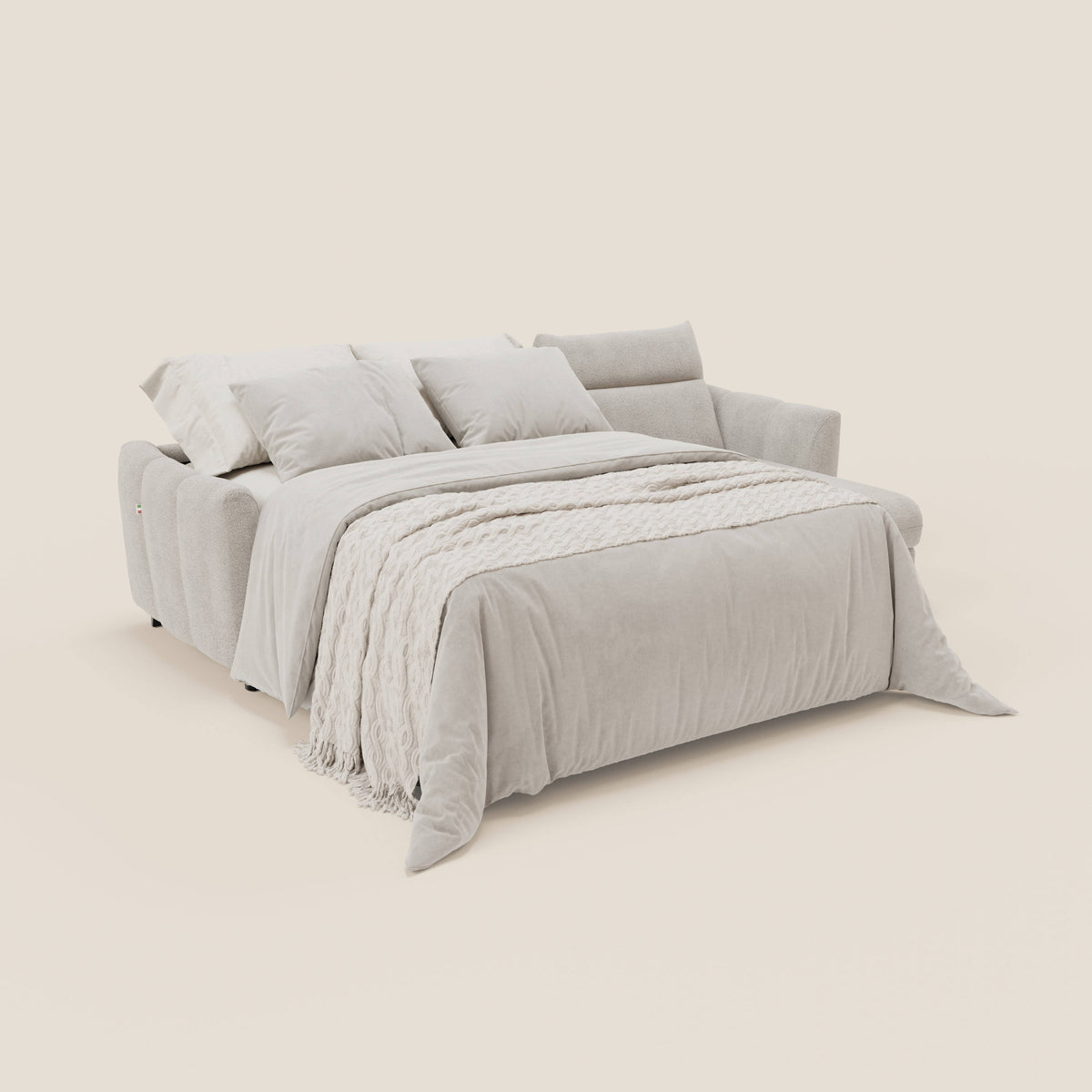 Peonia divano letto angolare con Penisola Contenitore - Materasso H18 cm in Bouclé Impermeabile T07 - divitt.sbs
