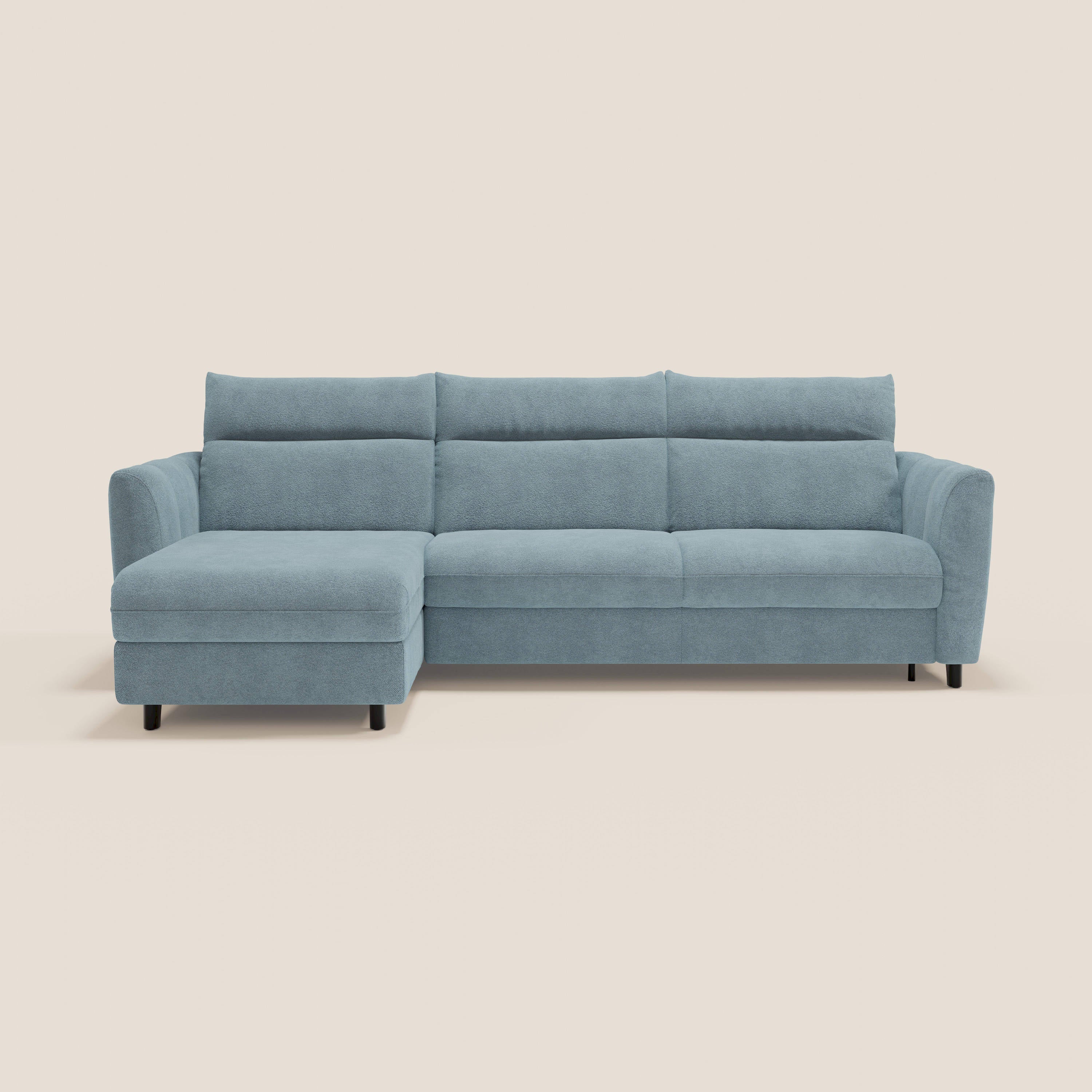 Peonia divano letto angolare con Penisola Contenitore - Materasso H18 cm in Bouclé Impermeabile T07 - divitt.sbs