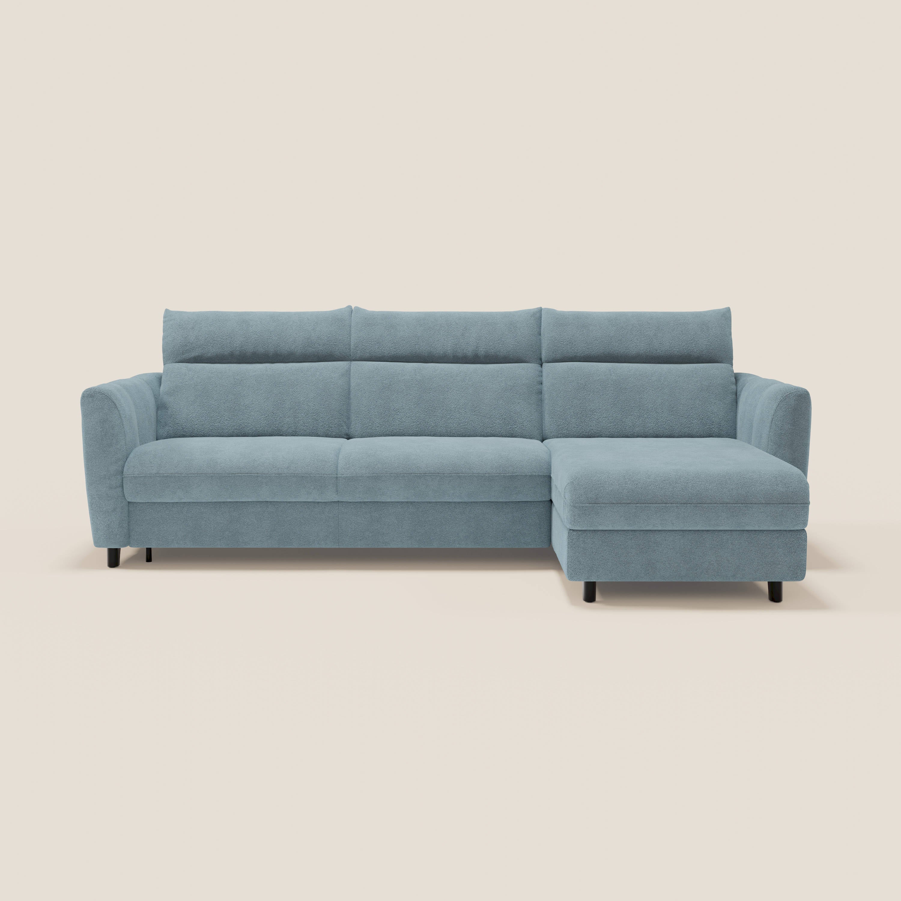 Peonia divano letto angolare con Penisola Contenitore - Materasso H18 cm in Bouclé Impermeabile T07 - divitt.sbs