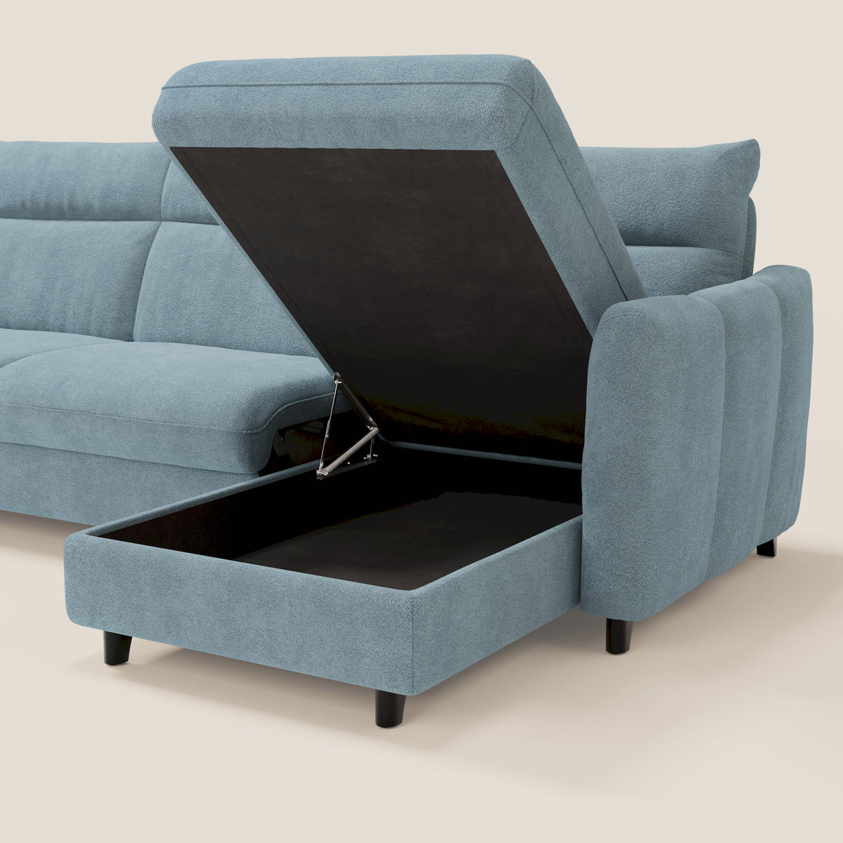 Peonia divano letto angolare con Penisola Contenitore - Materasso H18 cm in Bouclé Impermeabile T07 - divitt.sbs