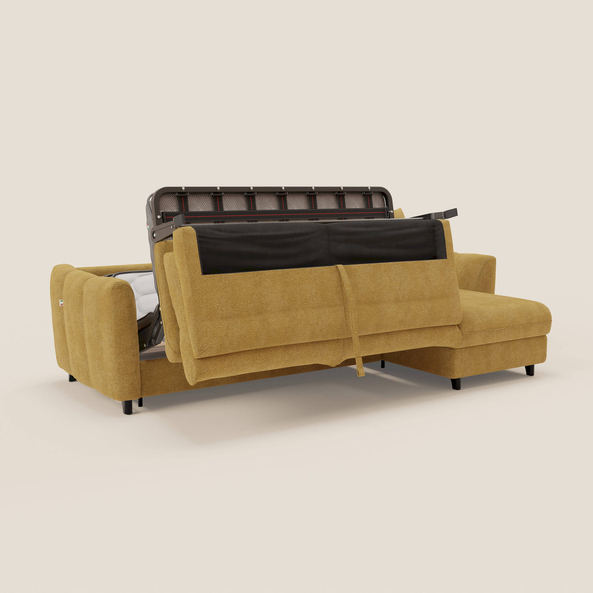 Peonia divano letto angolare con Penisola Contenitore - Materasso H18 cm in Bouclé Impermeabile T07 - divitt.sbs