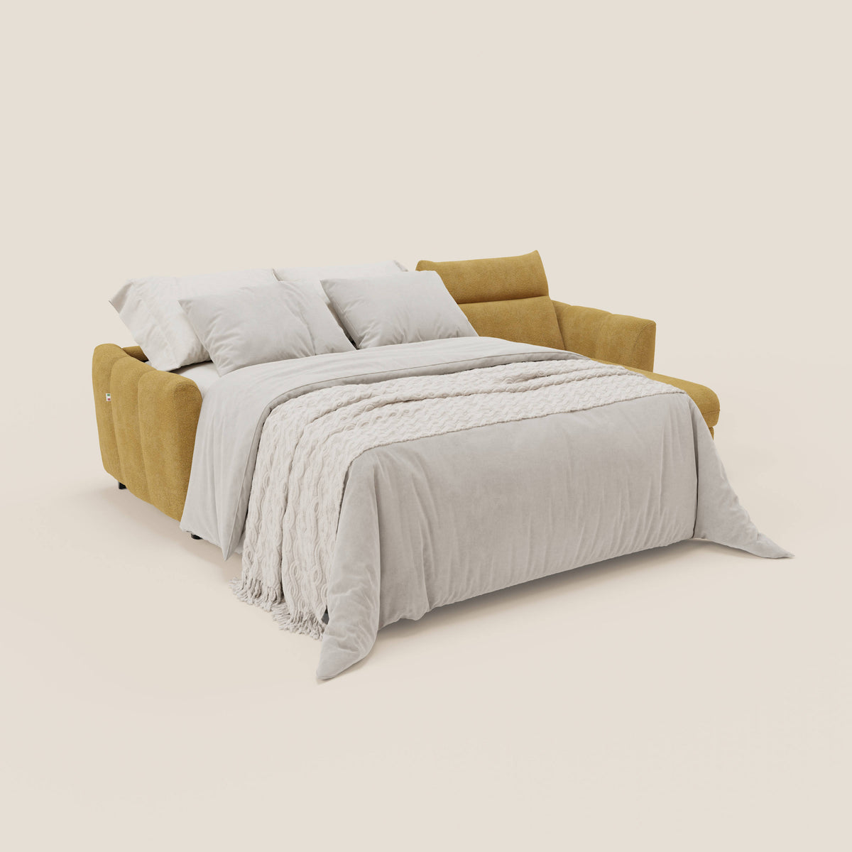 Peonia divano letto angolare con Penisola Contenitore - Materasso H18 cm in Bouclé Impermeabile T07 - divitt.sbs