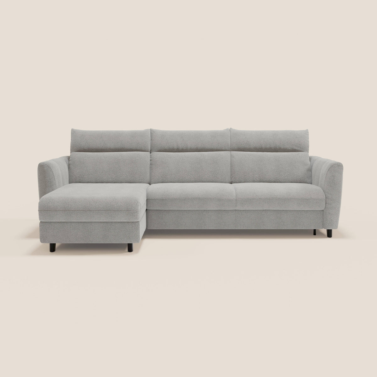 Peonia divano letto angolare con Penisola Contenitore - Materasso H18 cm in Bouclé Impermeabile T07 - divitt.sbs
