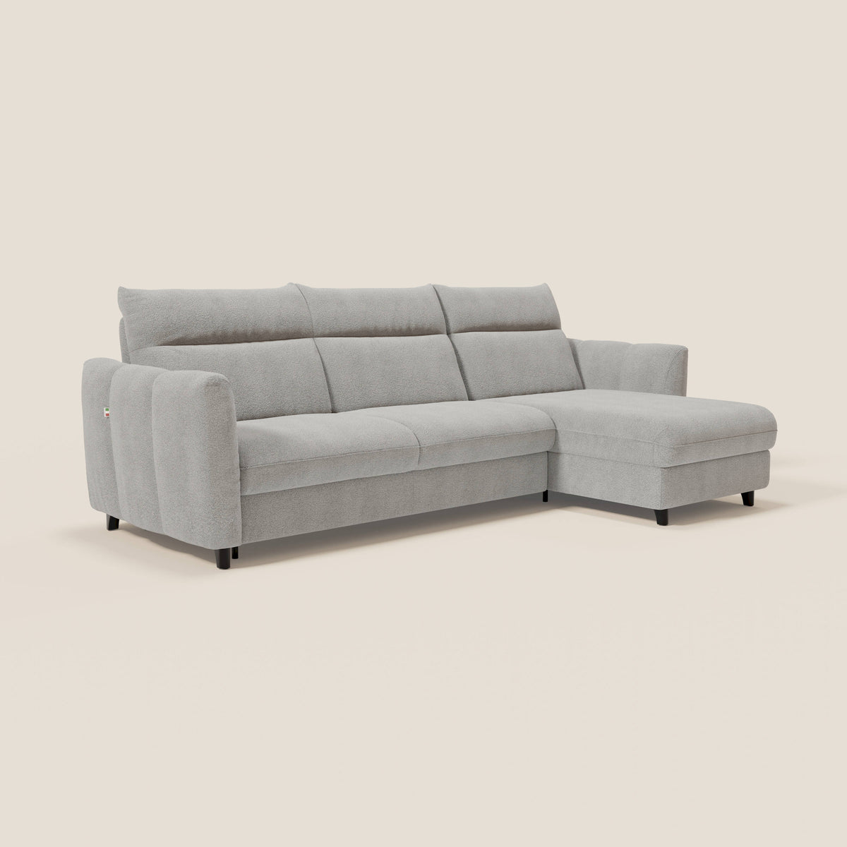 Peonia divano letto angolare con Penisola Contenitore - Materasso H18 cm in Bouclé Impermeabile T07 - divitt.sbs