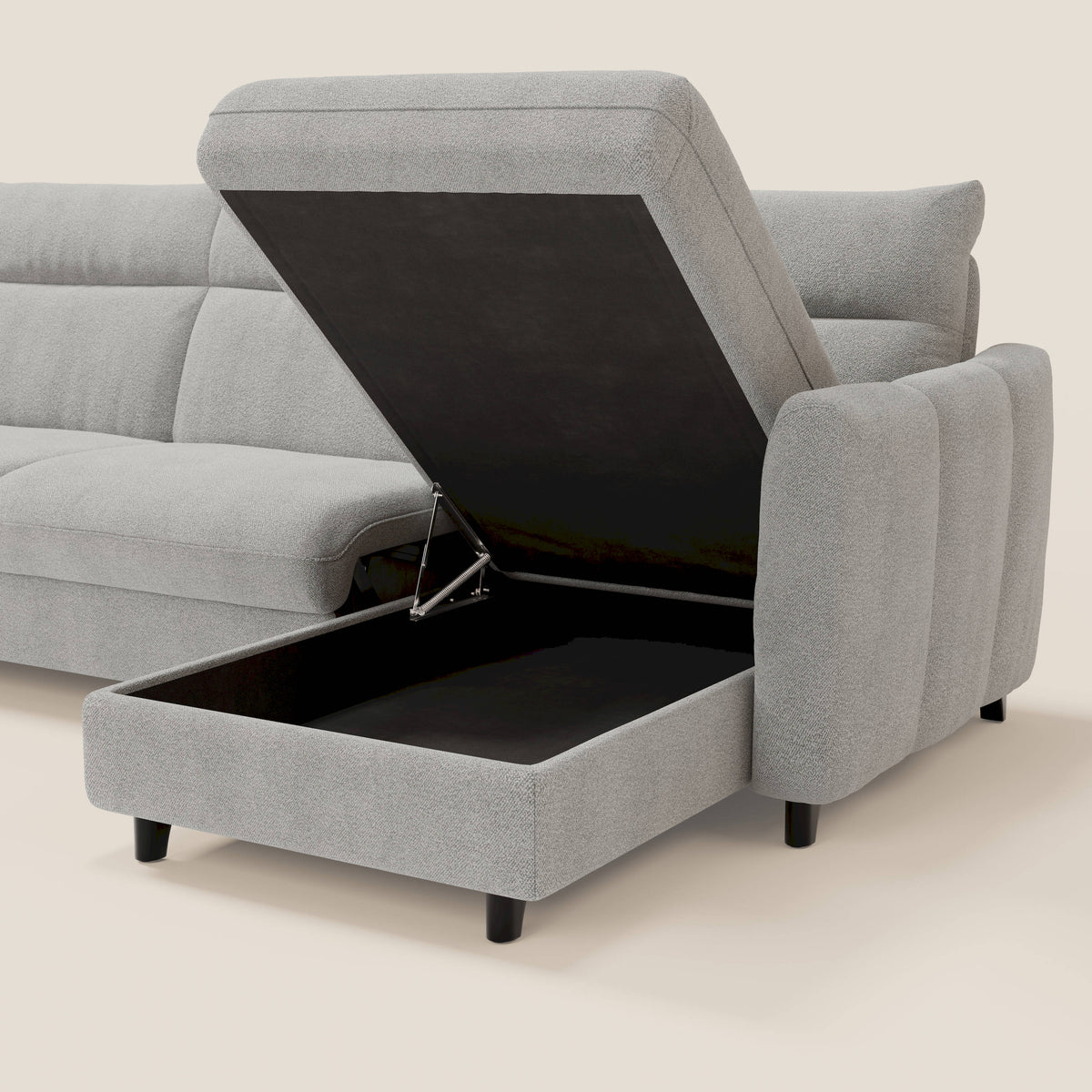 Peonia divano letto angolare con Penisola Contenitore - Materasso H18 cm in Bouclé Impermeabile T07 - divitt.sbs