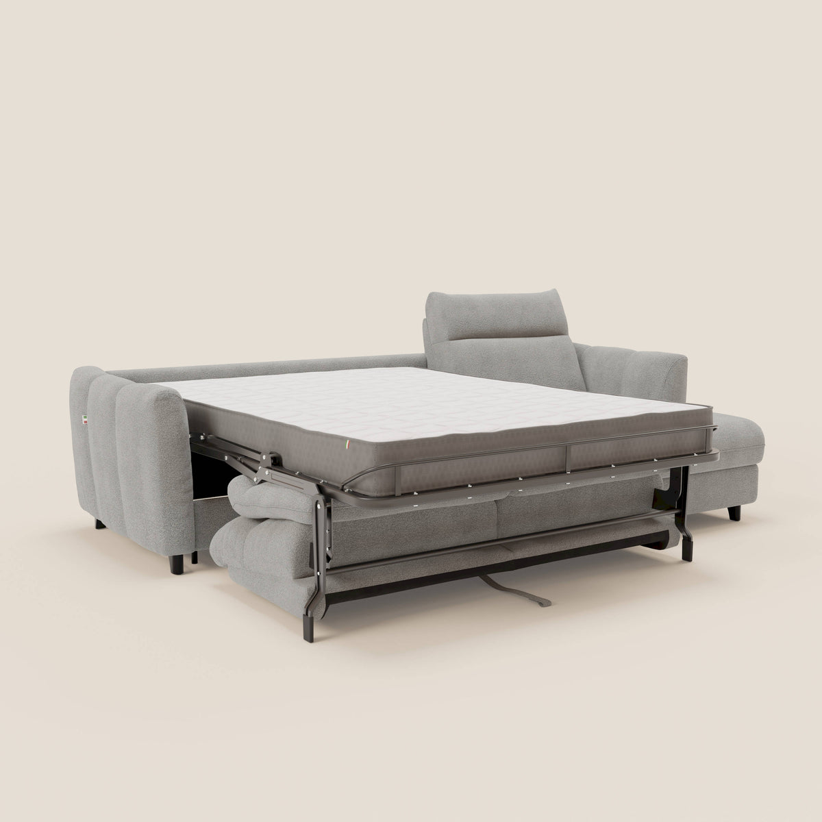 Peonia divano letto angolare con Penisola Contenitore - Materasso H18 cm in Bouclé Impermeabile T07 - divitt.sbs