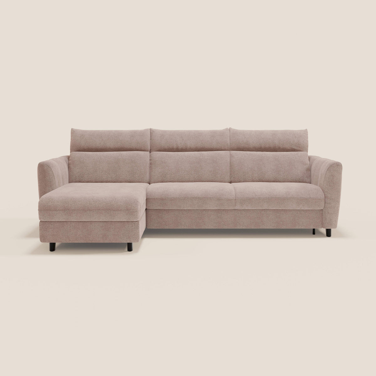 Peonia divano letto angolare con Penisola Contenitore - Materasso H18 cm in Bouclé Impermeabile T07 - divitt.sbs