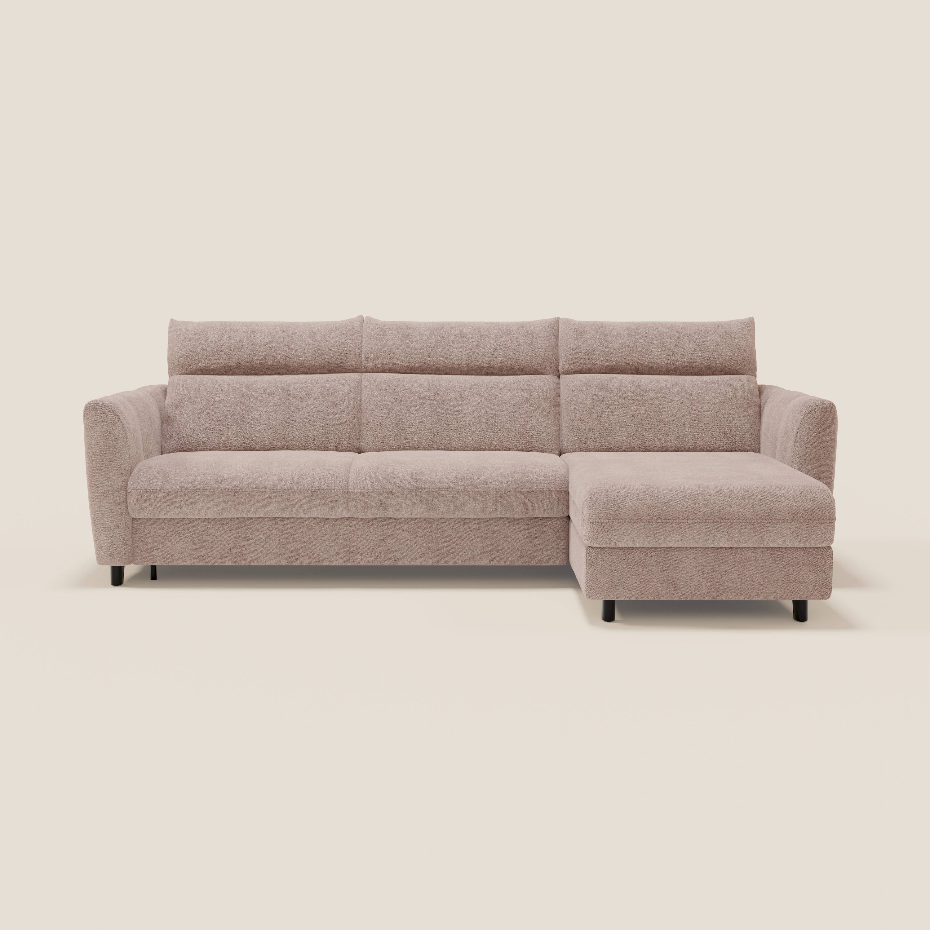 Peonia divano letto angolare con Penisola Contenitore - Materasso H18 cm in Bouclé Impermeabile T07 - divitt.sbs