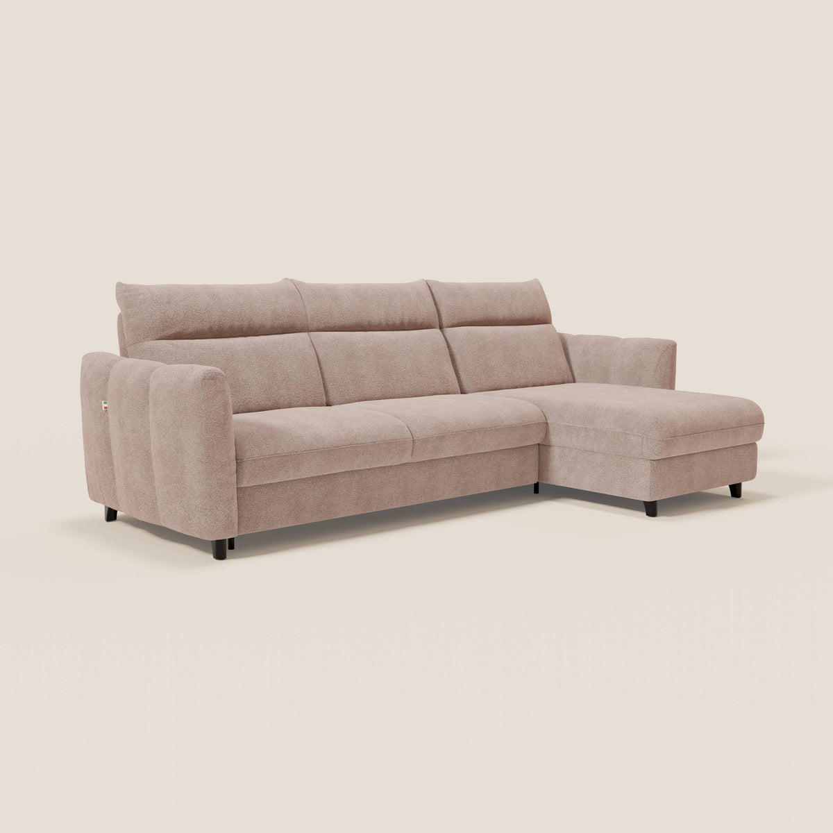Peonia divano letto angolare con Penisola Contenitore - Materasso H18 cm in Bouclé Impermeabile T07 - divitt.sbs
