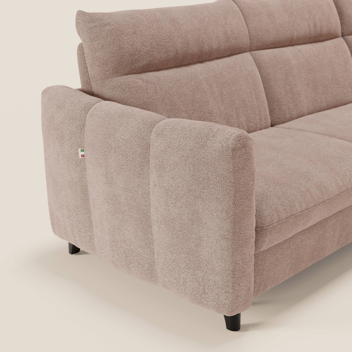 Peonia divano letto angolare con Penisola Contenitore - Materasso H18 cm in Bouclé Impermeabile T07 - divitt.sbs