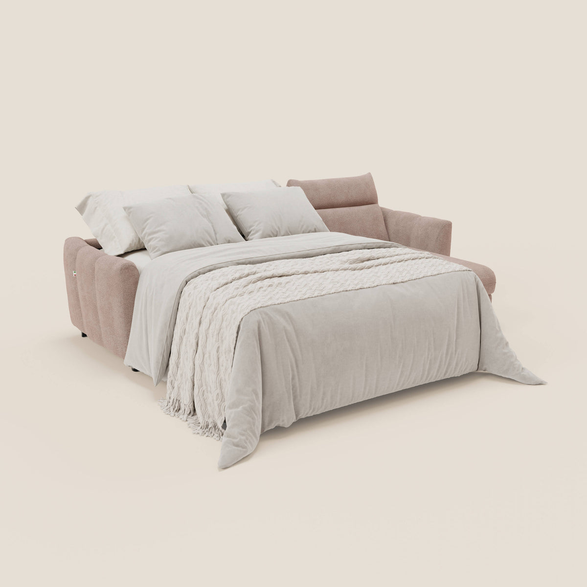 Peonia divano letto angolare con Penisola Contenitore - Materasso H18 cm in Bouclé Impermeabile T07 - divitt.sbs