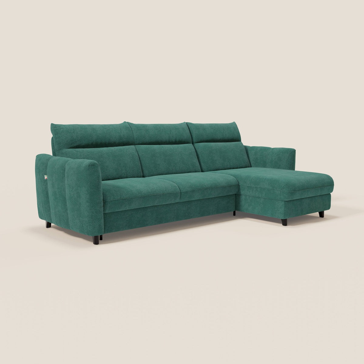 Peonia divano letto angolare con Penisola Contenitore - Materasso H18 cm in Bouclé Impermeabile T07 - divitt.sbs