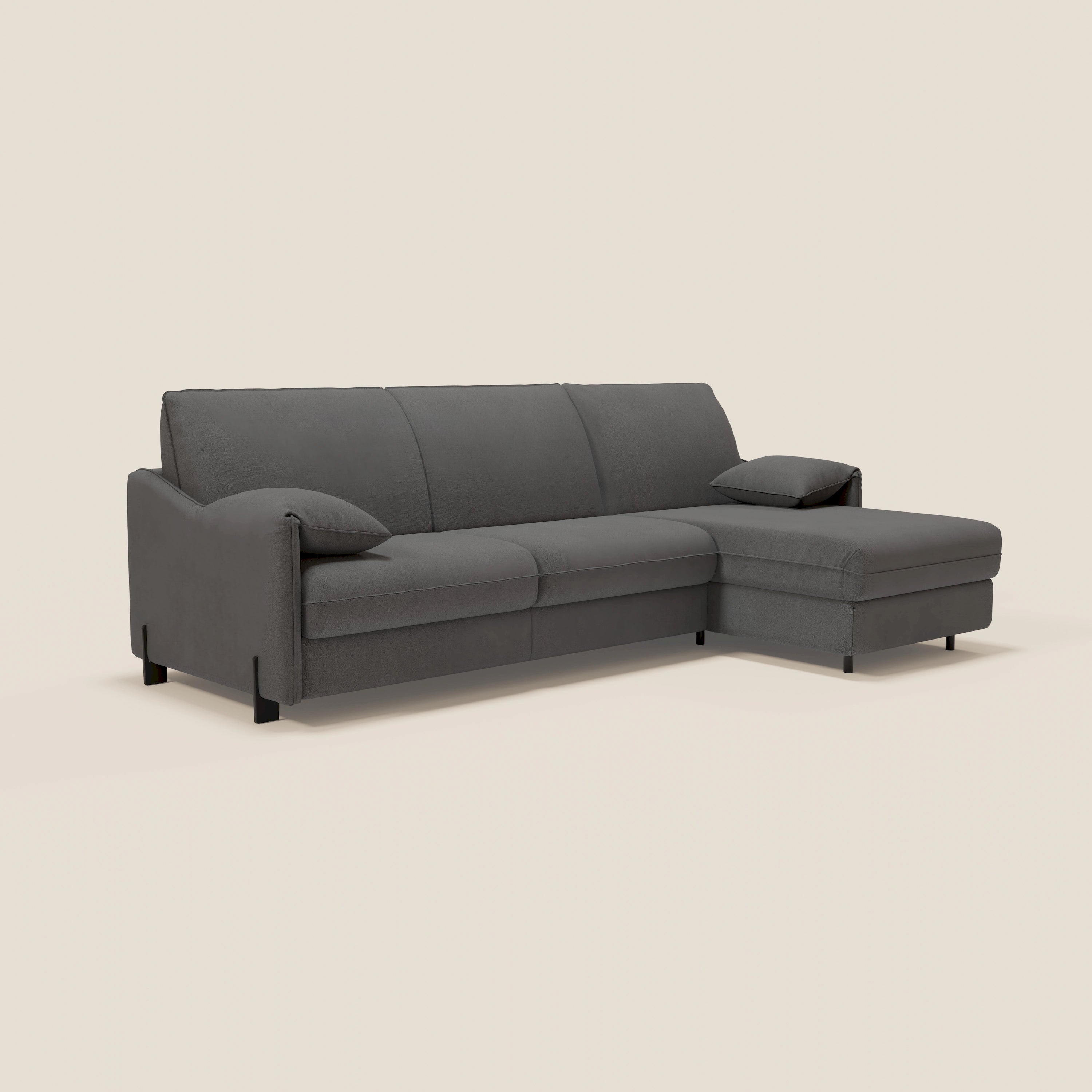 Primula divano letto angolare con materasso H18 cm - penisola contenitore in tessuto smacchiabile T05 - divitt.sbs