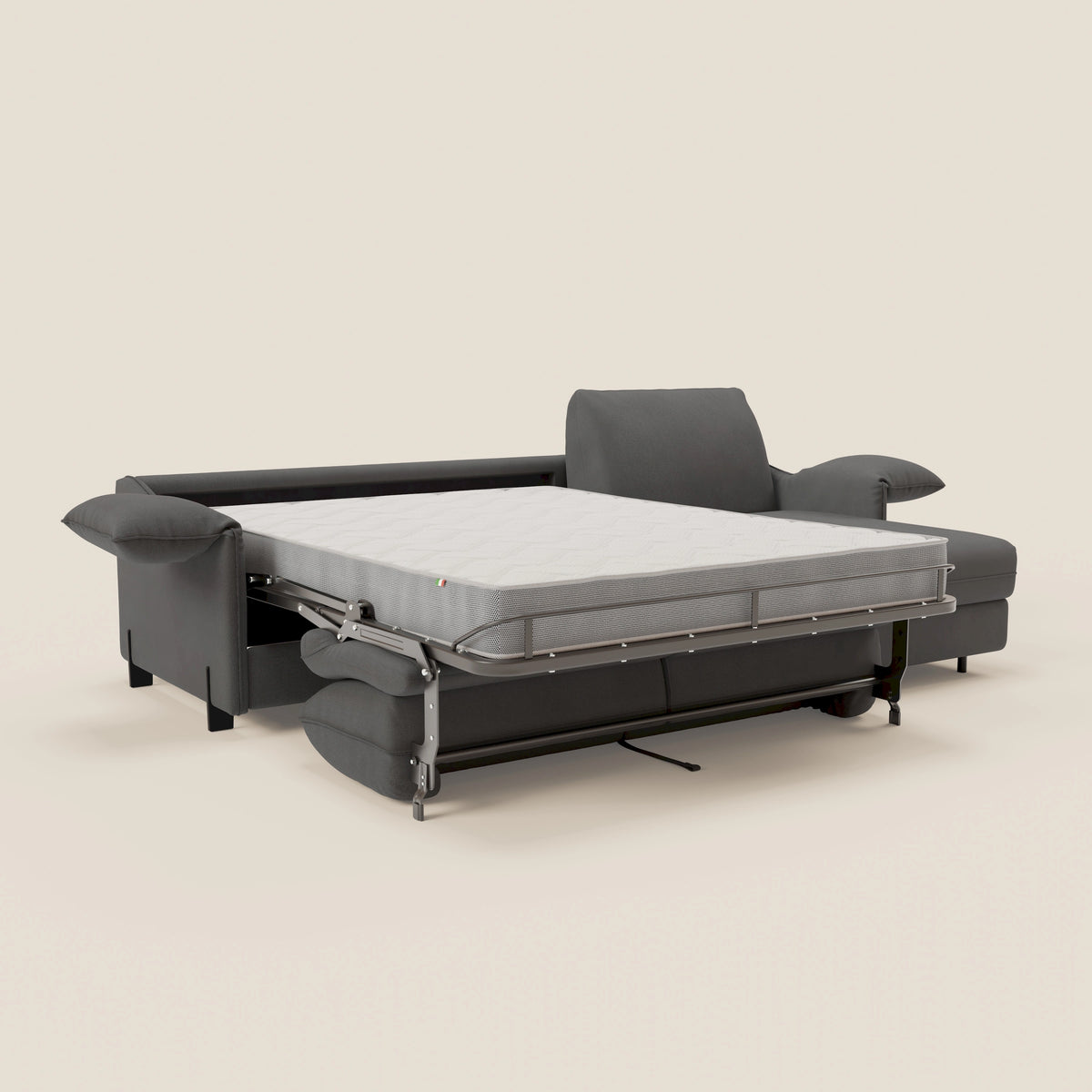Primula divano letto angolare con materasso H18 cm - penisola contenitore in tessuto smacchiabile T05 - divitt.sbs