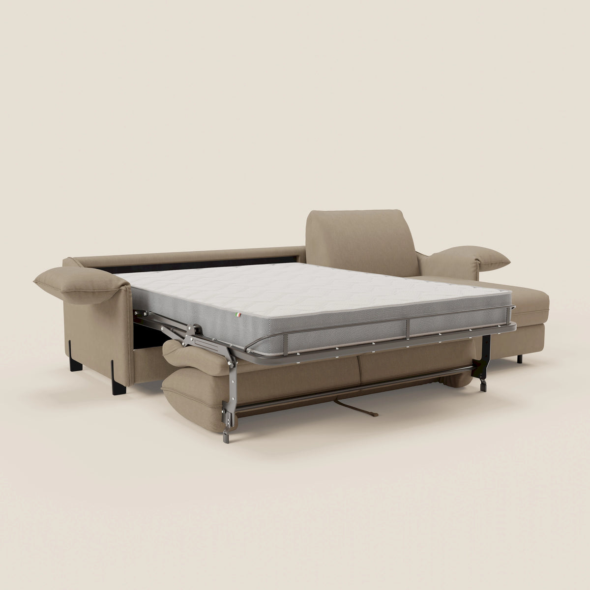 Primula divano letto angolare con materasso H18 cm - penisola contenitore in tessuto smacchiabile T05 - divitt.sbs