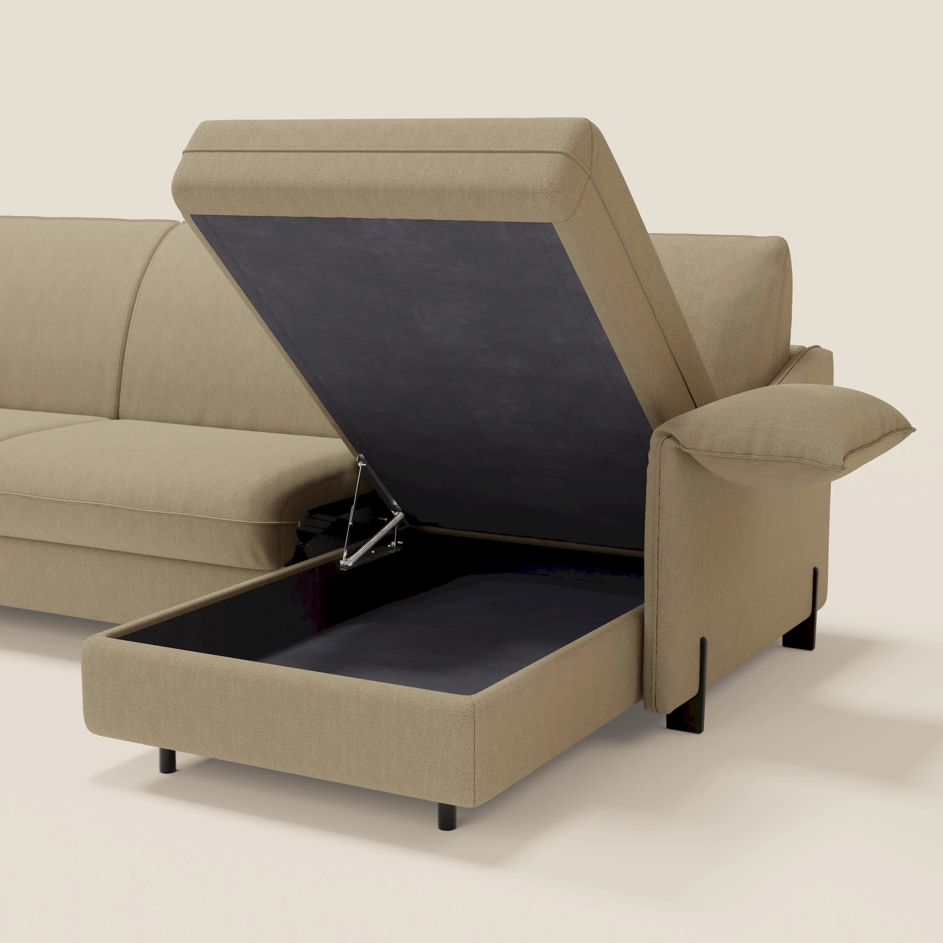 Primula divano letto angolare con materasso H18 cm - penisola contenitore in tessuto smacchiabile T05 - divitt.sbs