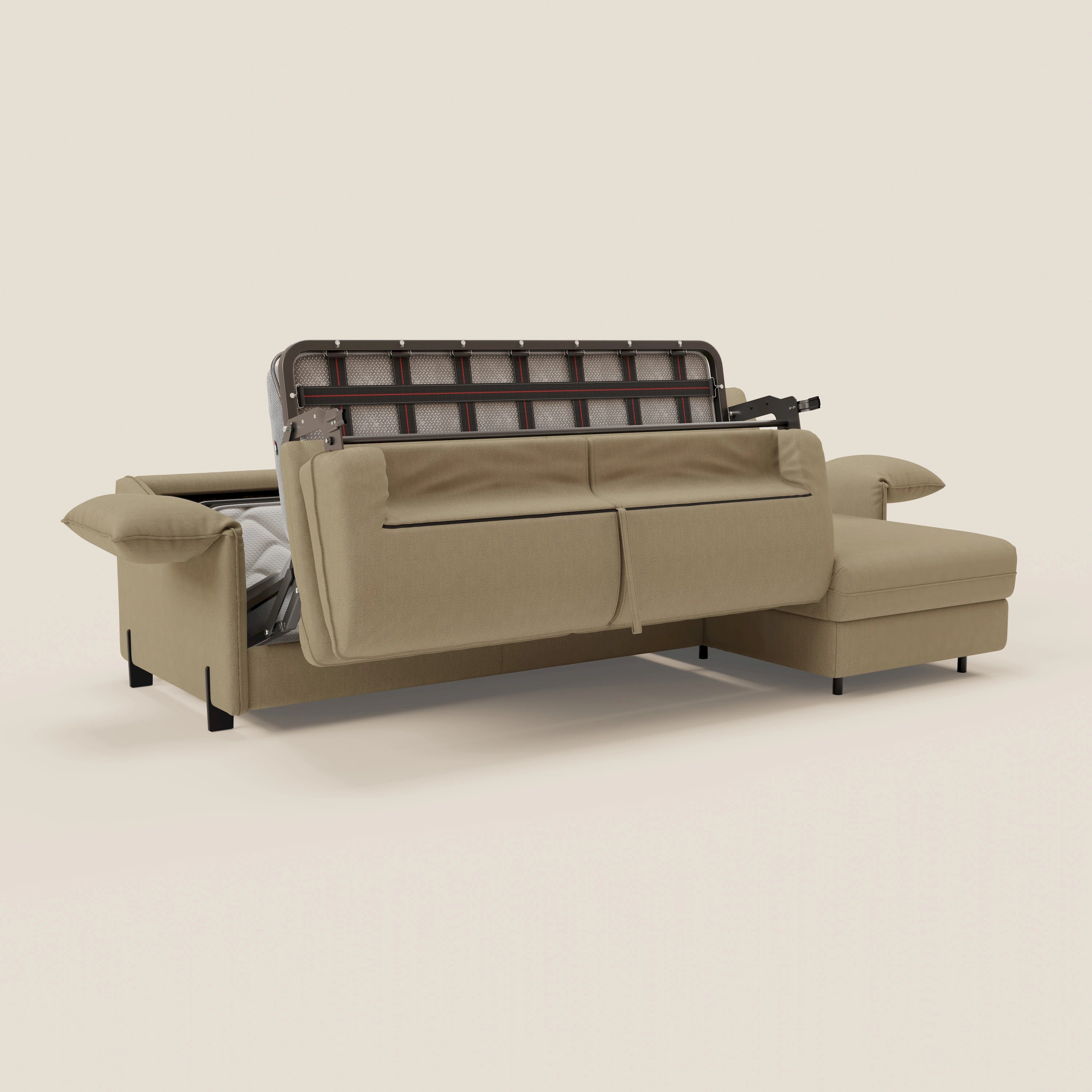 Primula divano letto angolare con materasso H18 cm - penisola contenitore in tessuto smacchiabile T05 - divitt.sbs