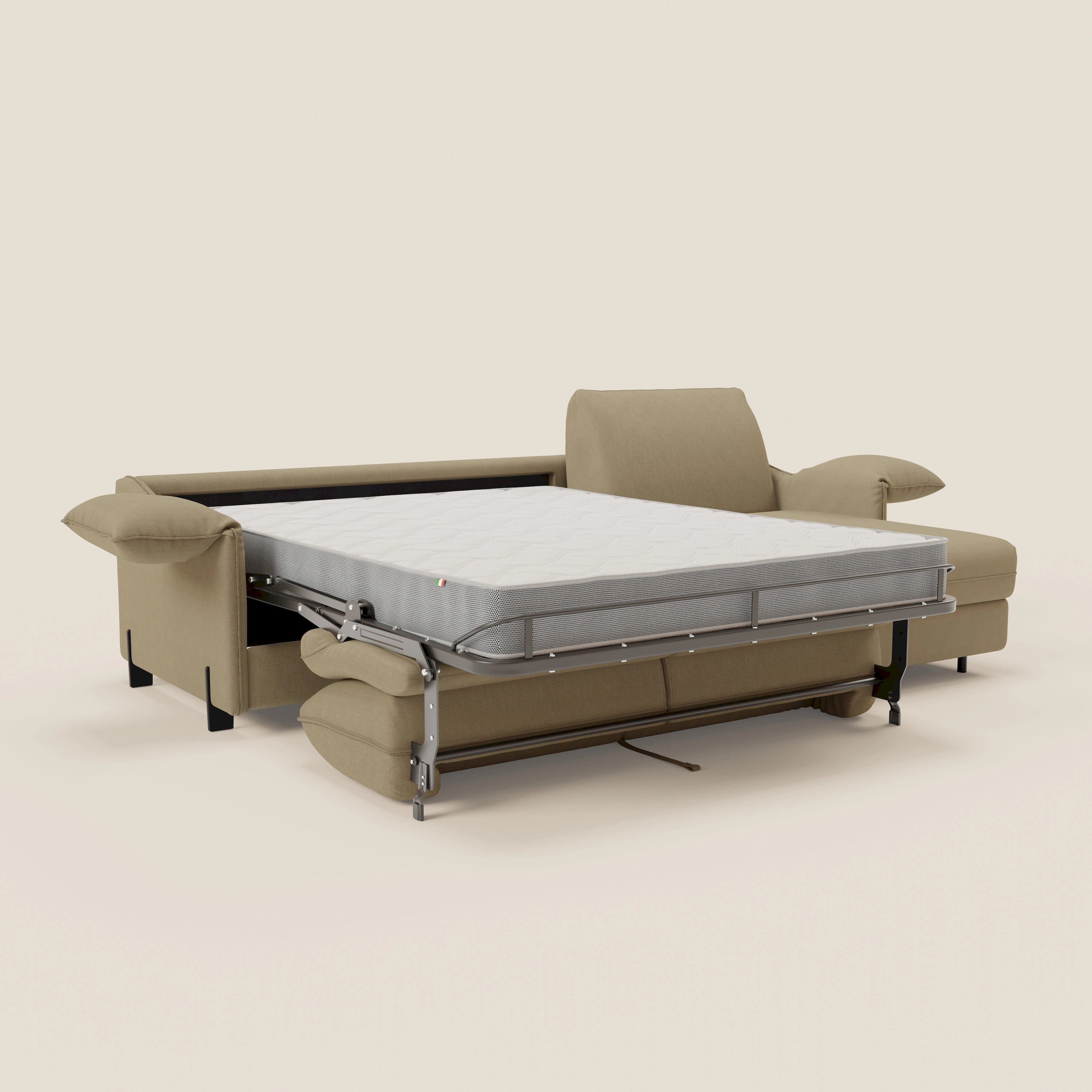 Primula divano letto angolare con materasso H18 cm - penisola contenitore in tessuto smacchiabile T05 - divitt.sbs