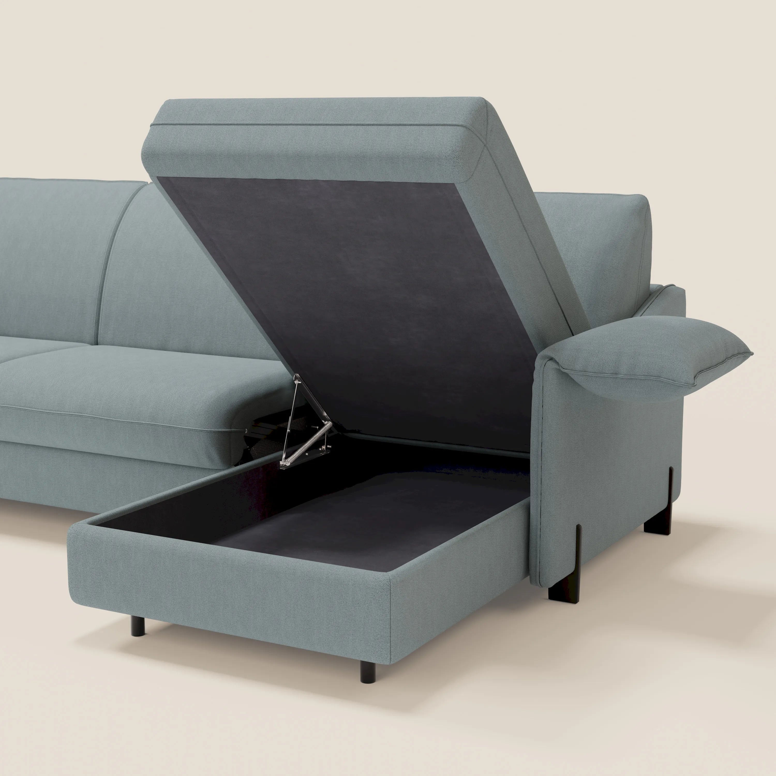 Primula divano letto angolare con materasso H18 cm - penisola contenitore in tessuto smacchiabile T05 - divitt.sbs