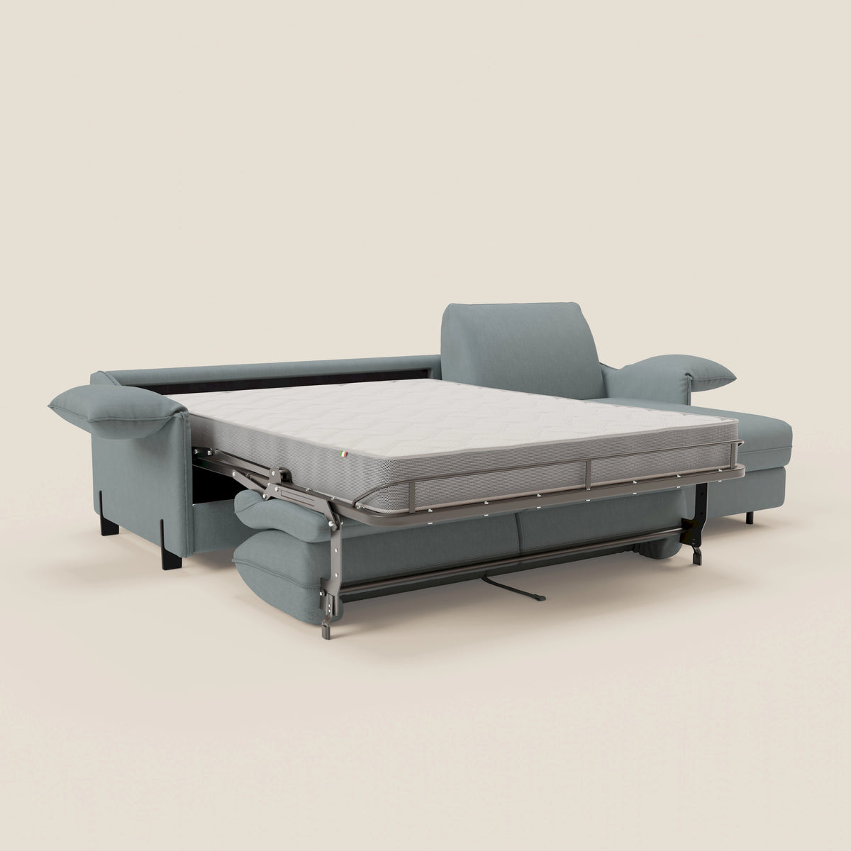 Primula divano letto angolare con materasso H18 cm - penisola contenitore in tessuto smacchiabile T05 - divitt.sbs