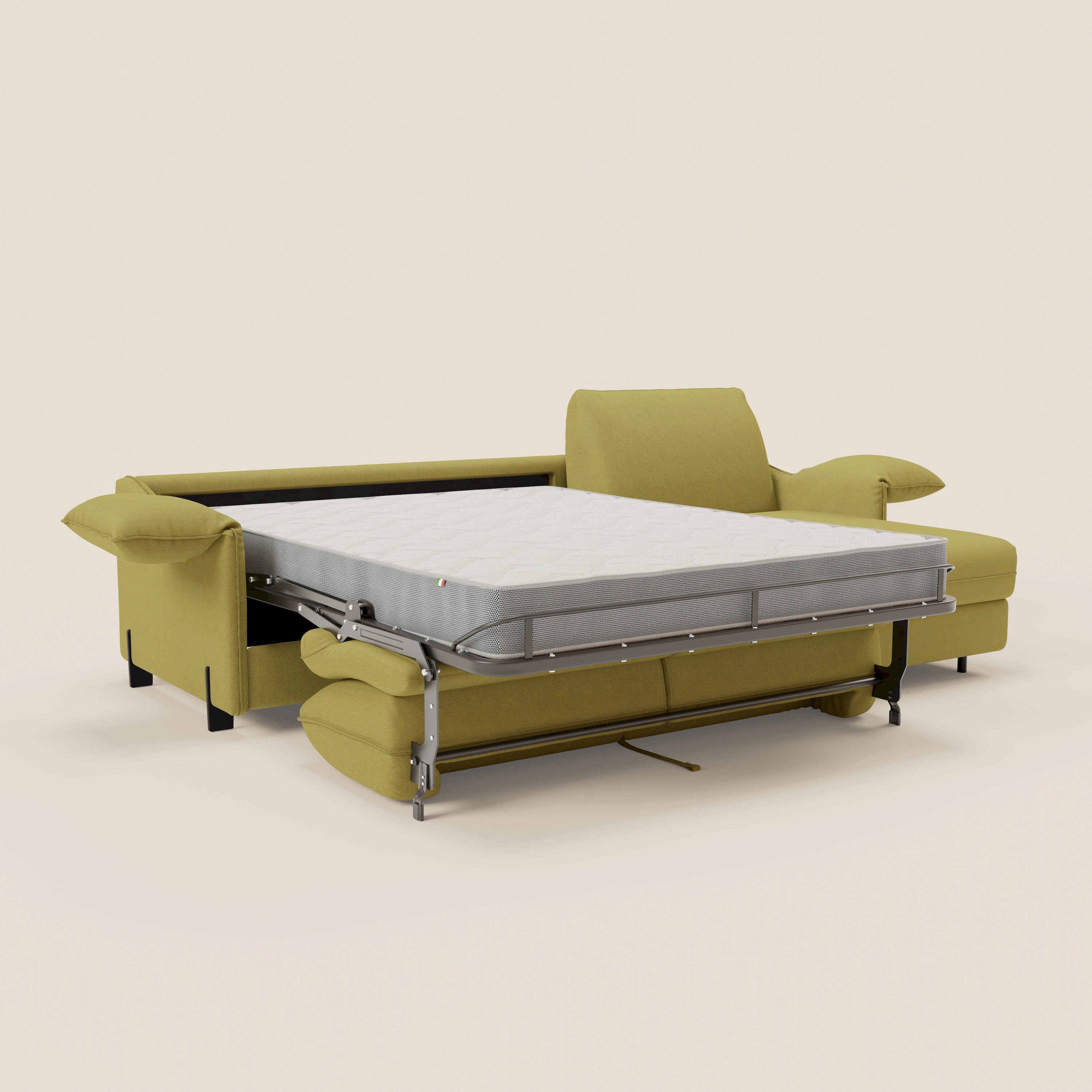 Primula divano letto angolare con materasso H18 cm - penisola contenitore in tessuto smacchiabile T05 - divitt.sbs
