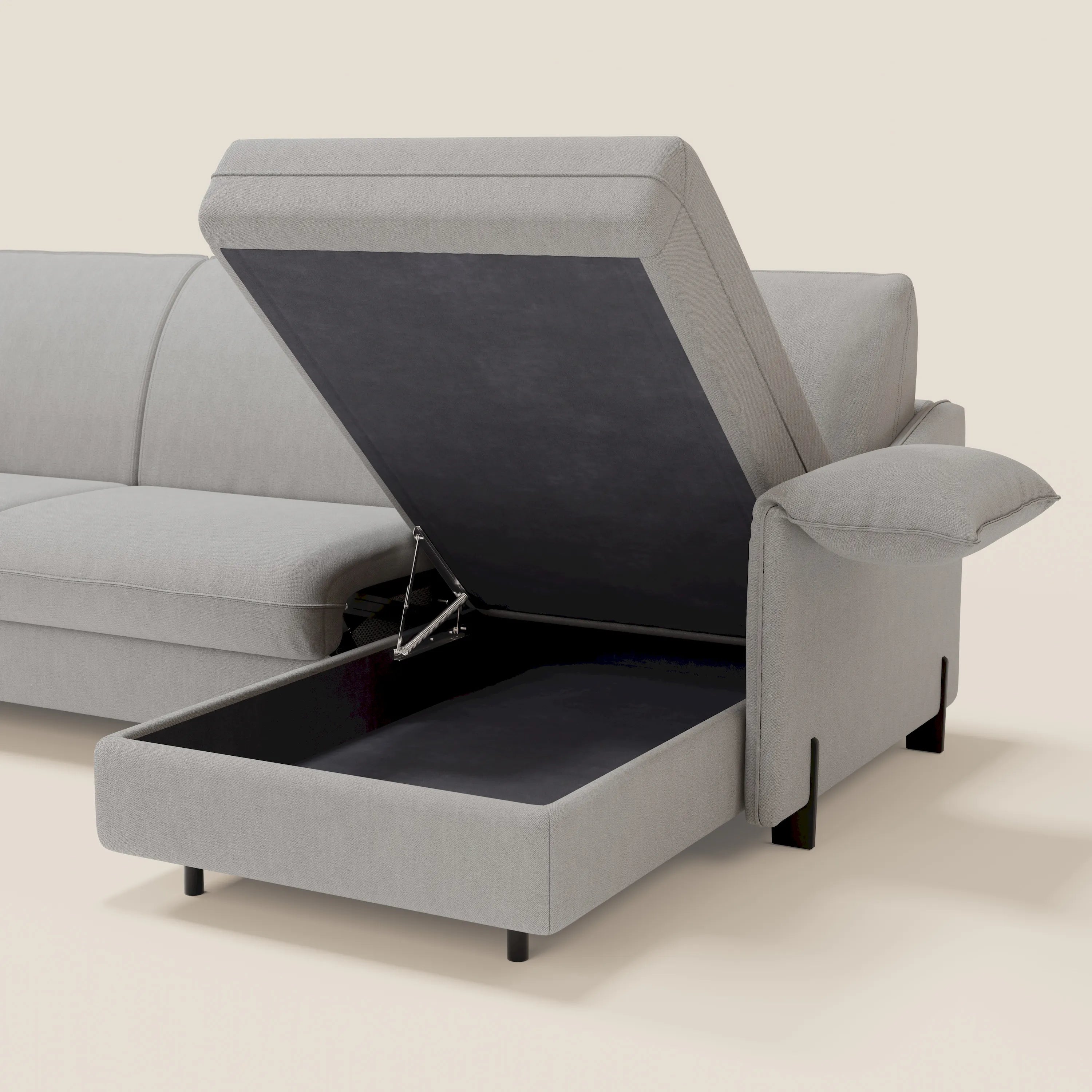 Primula divano letto angolare con materasso H18 cm - penisola contenitore in tessuto smacchiabile T05 - divitt.sbs
