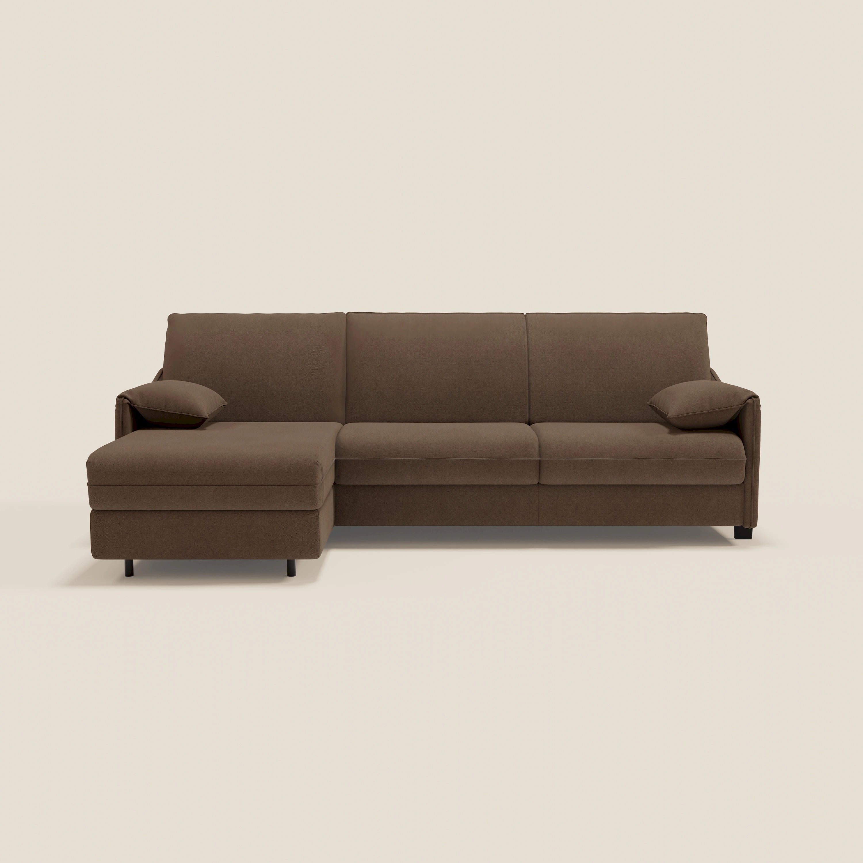 Primula divano letto angolare con materasso H18 cm - penisola contenitore in tessuto smacchiabile T05 - divitt.sbs