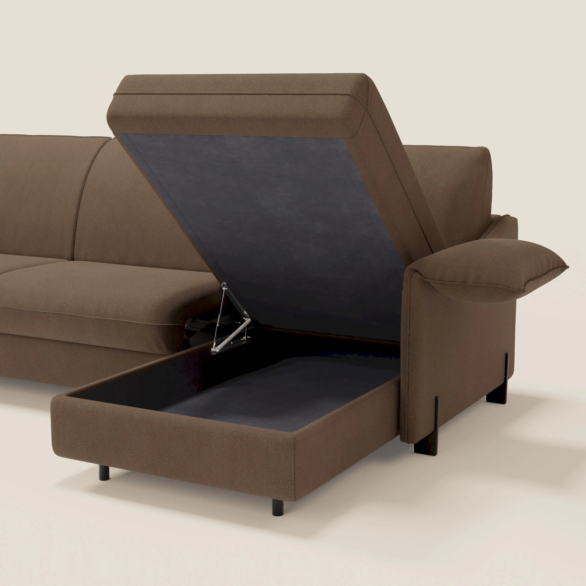 Primula divano letto angolare con materasso H18 cm - penisola contenitore in tessuto smacchiabile T05 - divitt.sbs