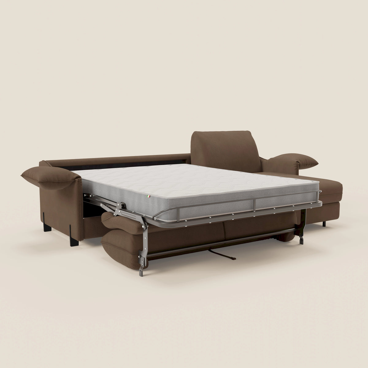 Primula divano letto angolare con materasso H18 cm - penisola contenitore in tessuto smacchiabile T05 - divitt.sbs