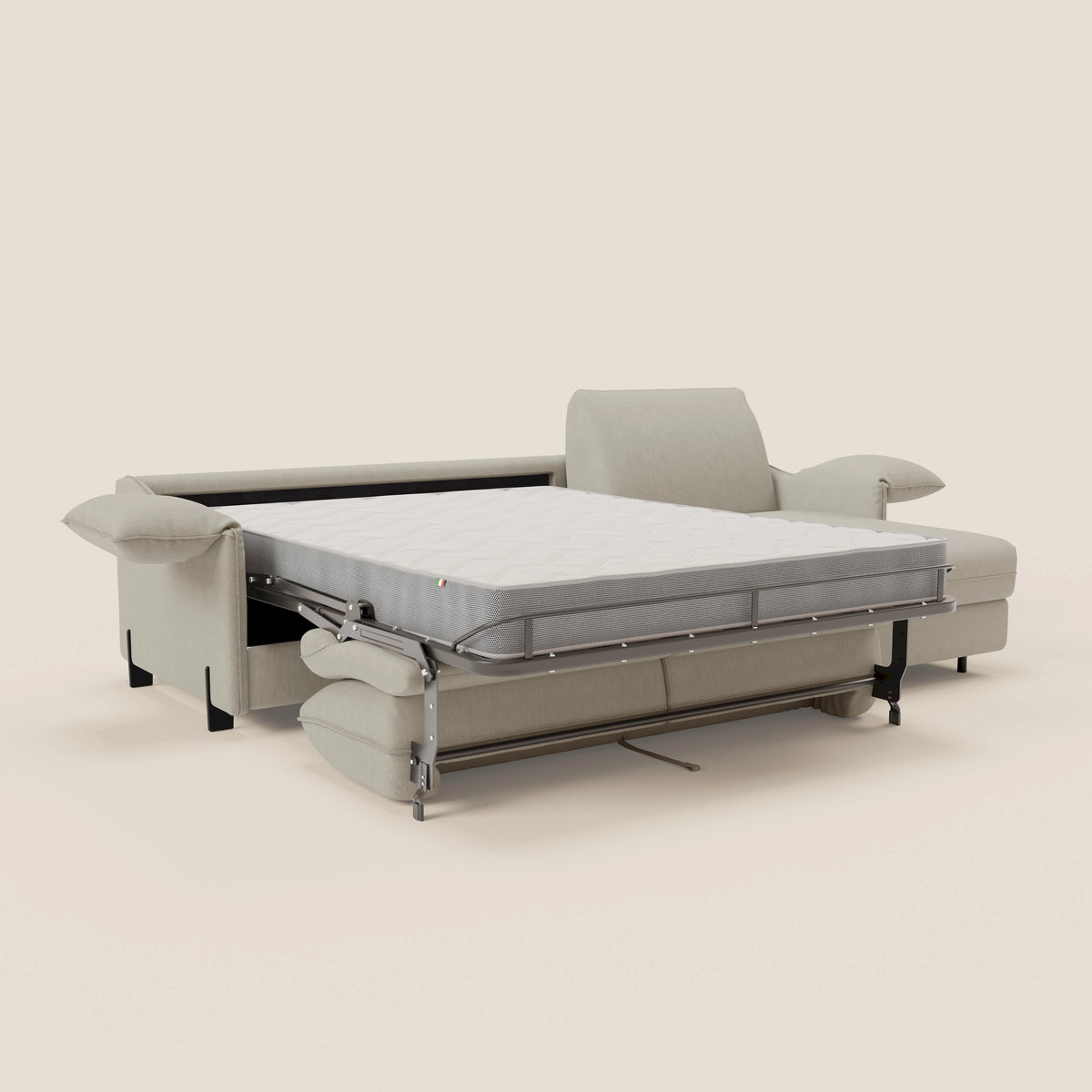 Primula divano letto angolare con materasso H18 cm - penisola contenitore in tessuto smacchiabile T05 - divitt.sbs