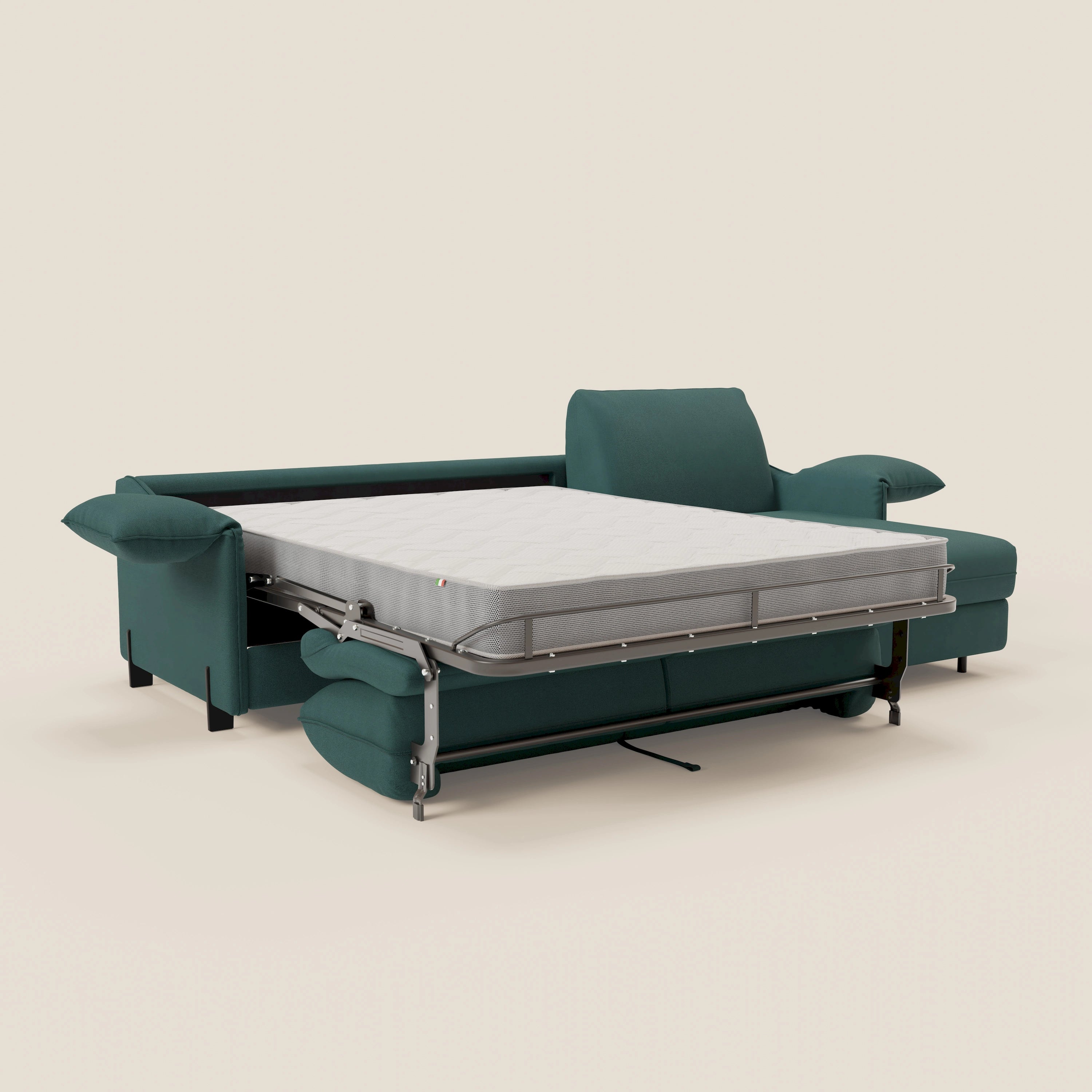 Primula divano letto angolare con materasso H18 cm - penisola contenitore in tessuto smacchiabile T05 - divitt.sbs