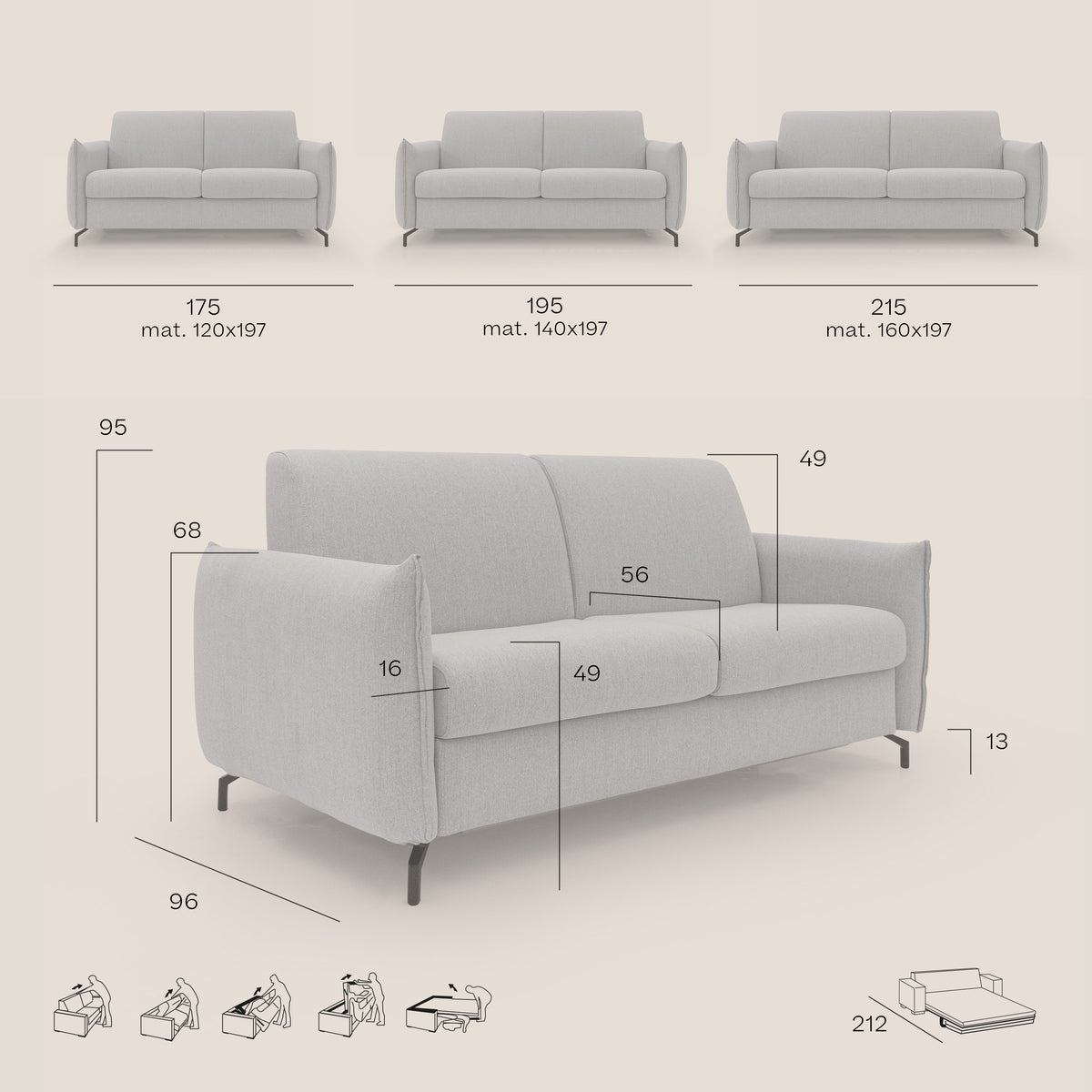 Scarlet divano letto in tessuto misto cotone impermeabile T19 grigio - divitt.sbs
