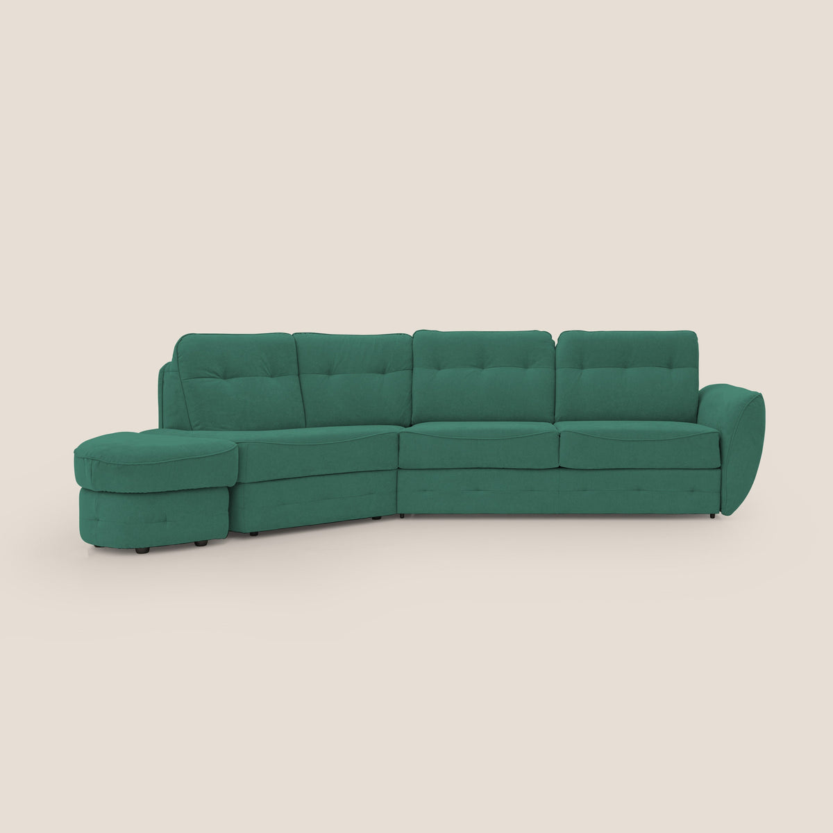 Zeus divano letto angolare con materasso H18 cm pouf mobile in tessuto impermeabile T02 verde - divitt.sbs