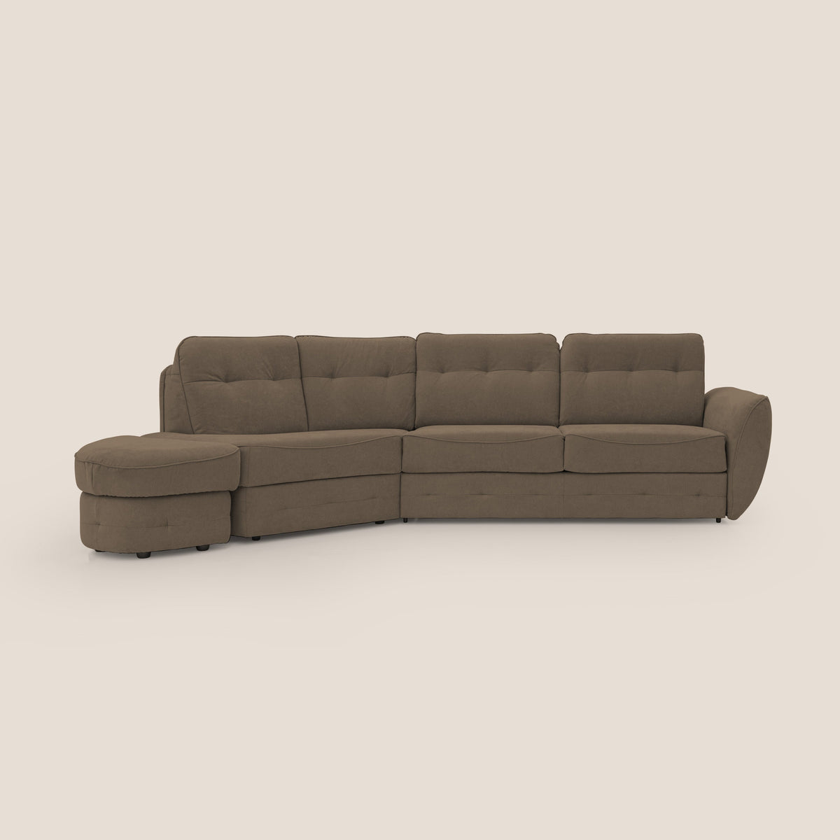 Zeus divano letto angolare con materasso H18 cm pouf mobile in tessuto impermeabile T02 marrone - divitt.sbs