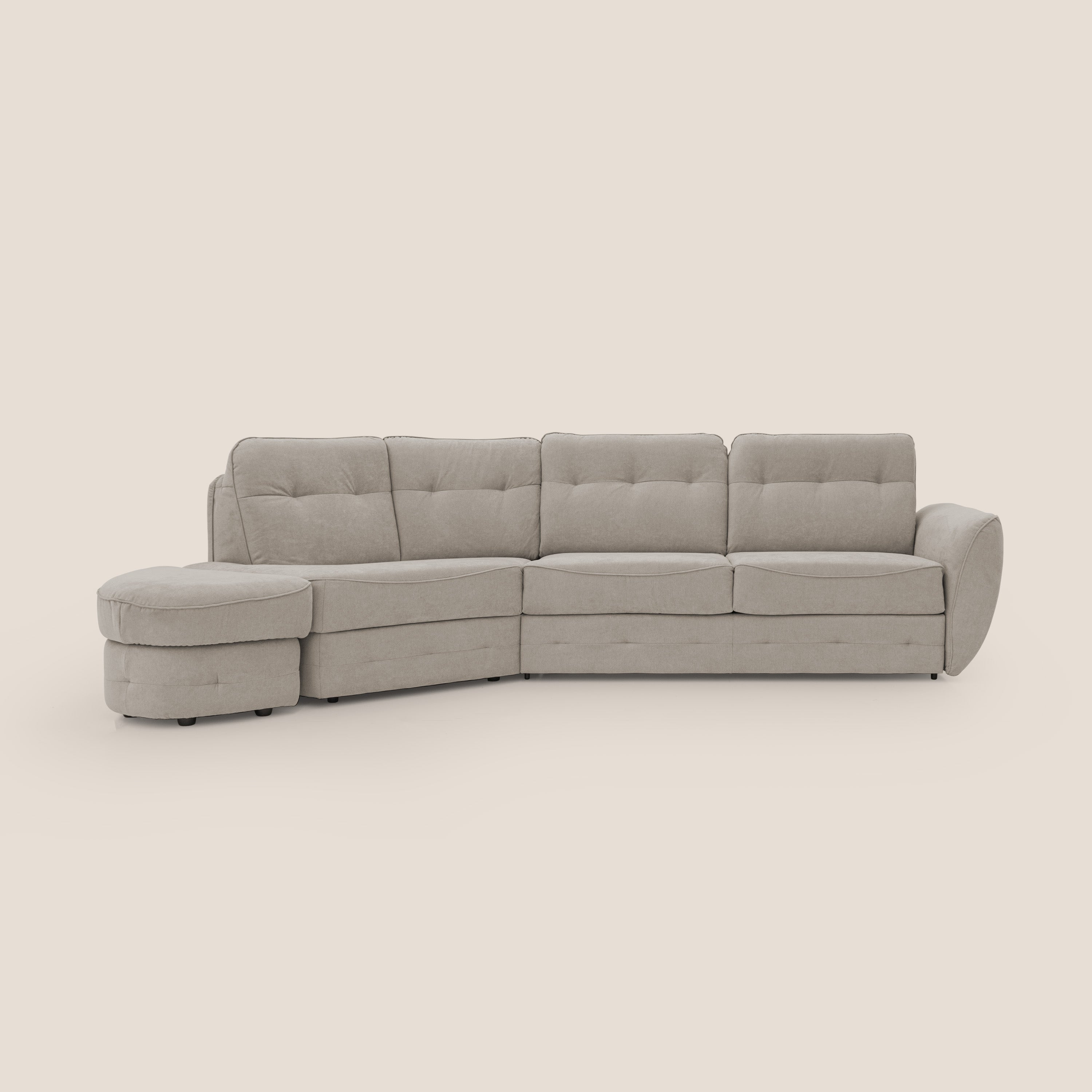 Zeus divano letto angolare con materasso H18 cm pouf mobile in tessuto impermeabile T02 beige - divitt.sbs