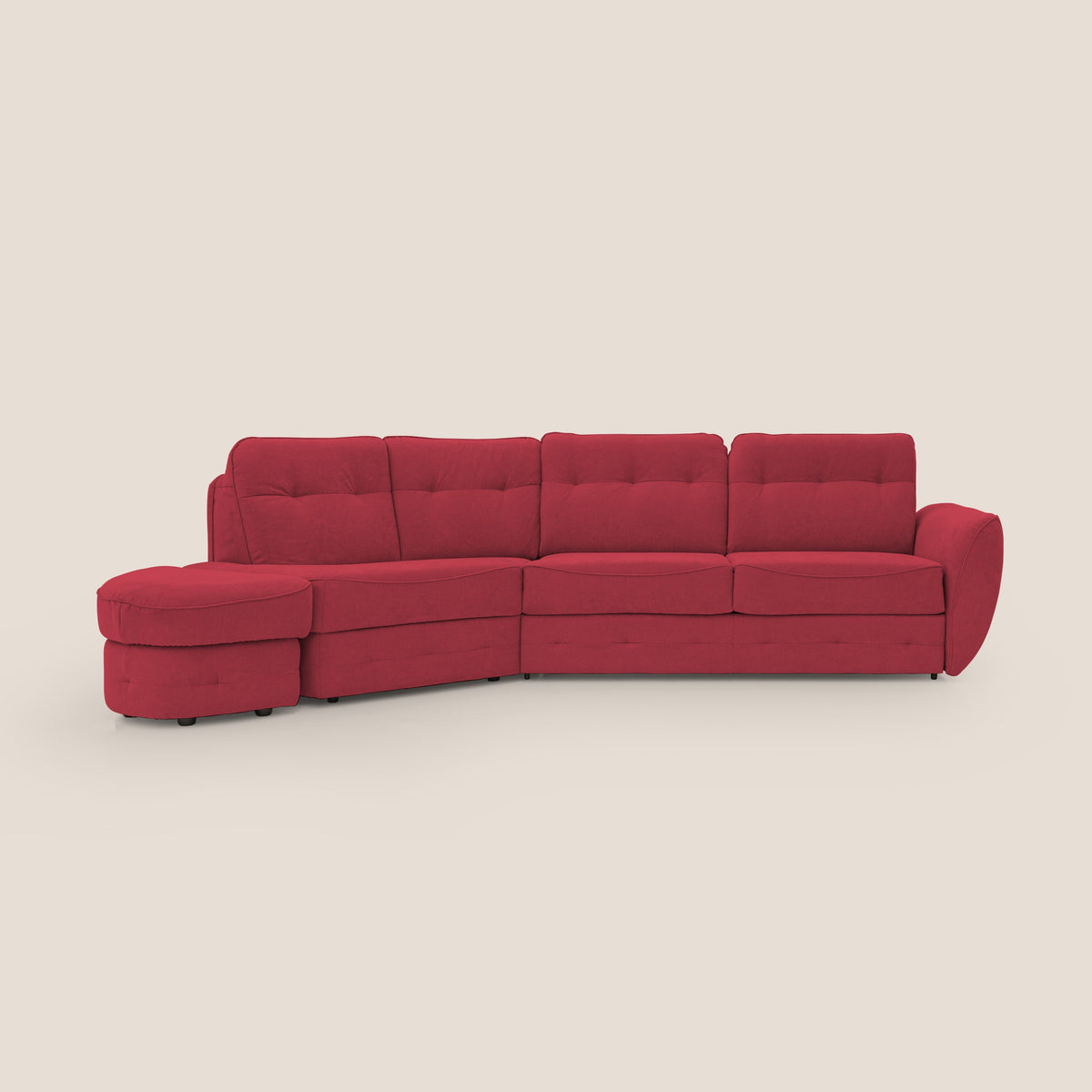 Zeus divano letto angolare con materasso H18 cm pouf mobile in tessuto impermeabile T02 rosso - divitt.sbs